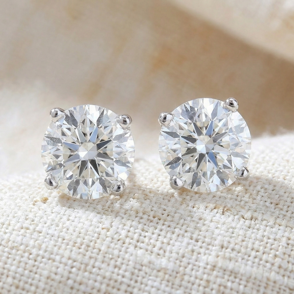 Certified 4 Ct TW Round Lab Grown Ideal Cut Screw Back Studs 14k White Gold (G-H, VS2-SI1)