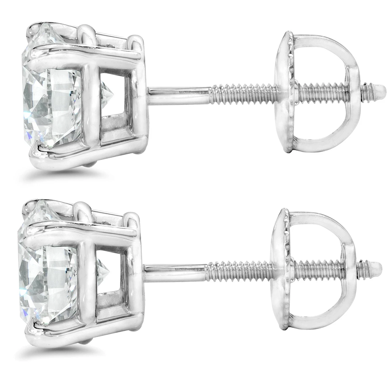 Certified 4 Ct TW Round Lab Grown Ideal Cut Screw Back Studs 14k White Gold (G-H, VS2-SI1)