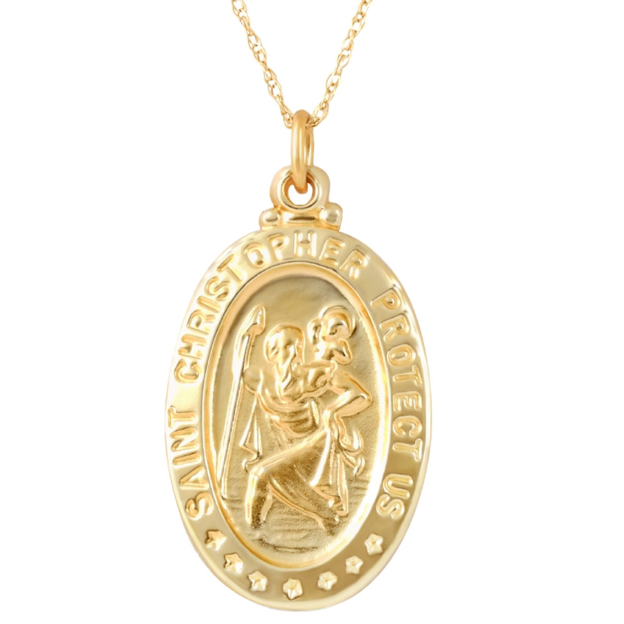 St. Christopher Oval Medal - 14K Yellow Gold – Marie's Jewelry Store