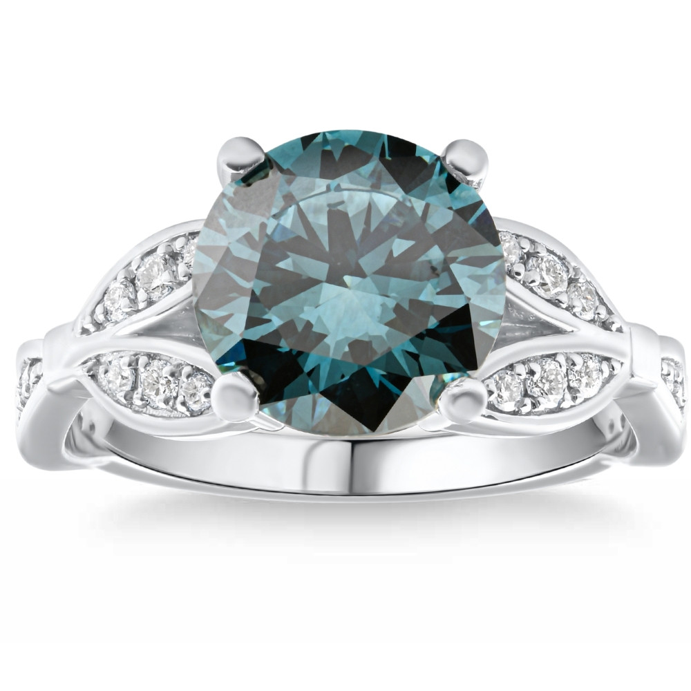 3 1/4Ct TW Blue & White Vintage Diamond Engagement Ring Lab Grown 10k White Gold (Blue, VS)