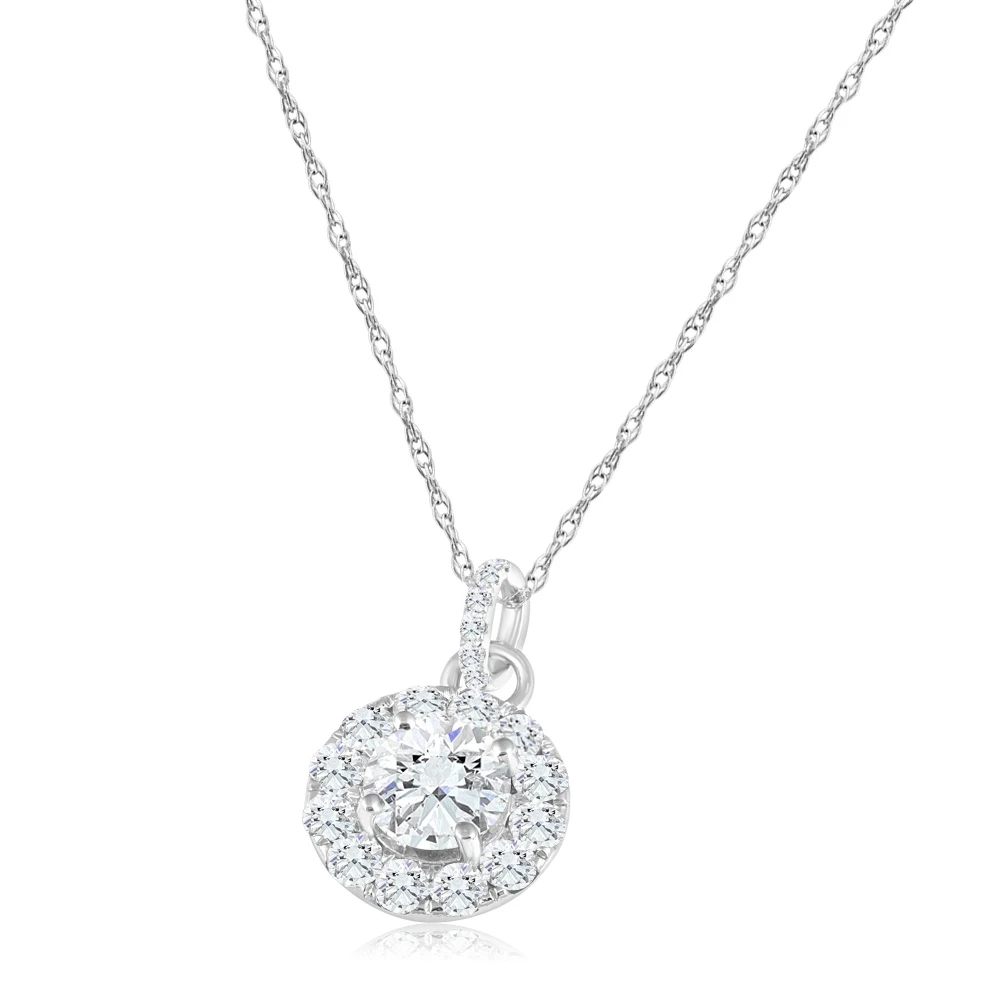 2 Ct TW Diamond (1ct center) Halo Pendant 10k White Gold Necklace (G-H, SI)