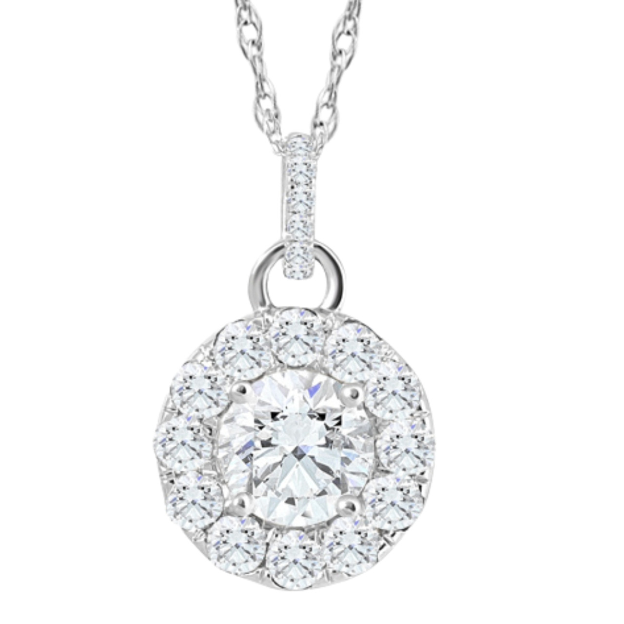 2 Ct TW Diamond (1ct center) Halo Pendant 10k White Gold Necklace (G-H, SI) 2 Ct TW Diamond (1ct center) Halo Pendant 10k White Gold Necklace (G-H, SI)