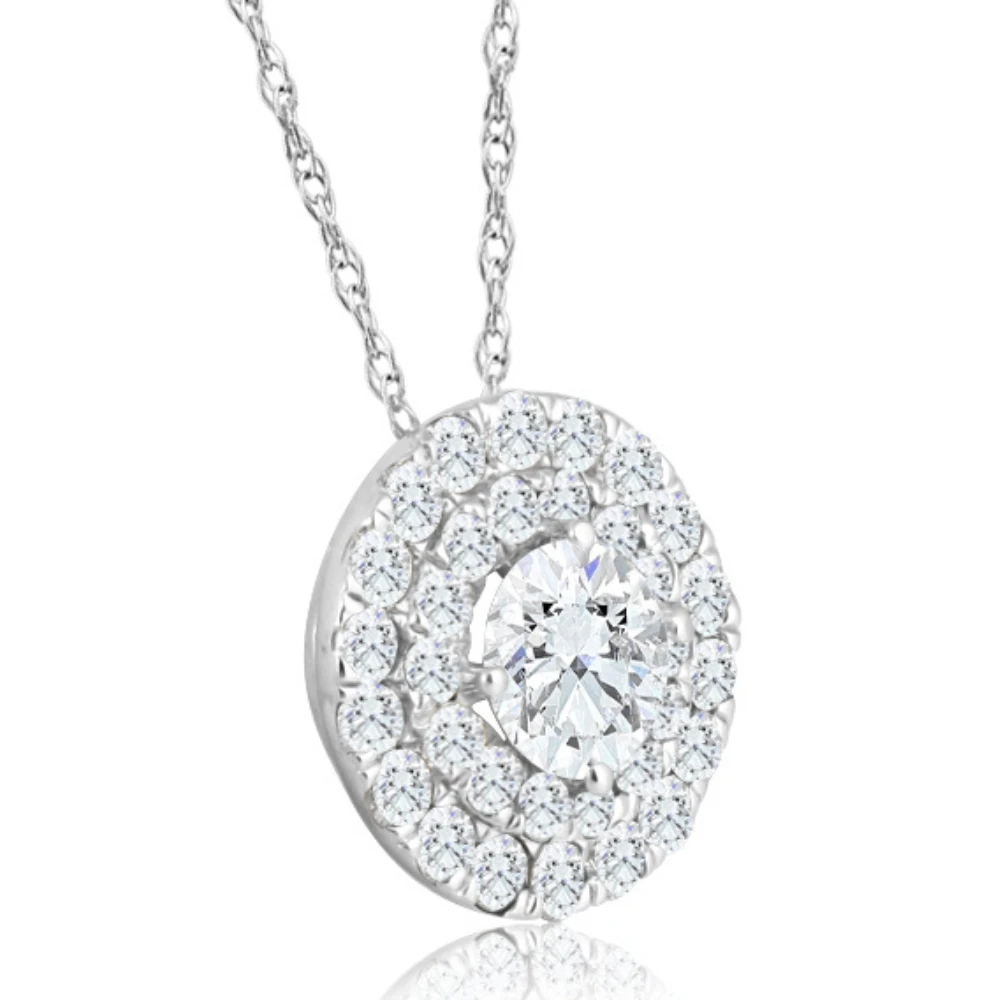 2 1/5Ct TW Diamond (1ct center) Round Halo Pendant White Gold Necklace Lab Grown (G-H, SI)