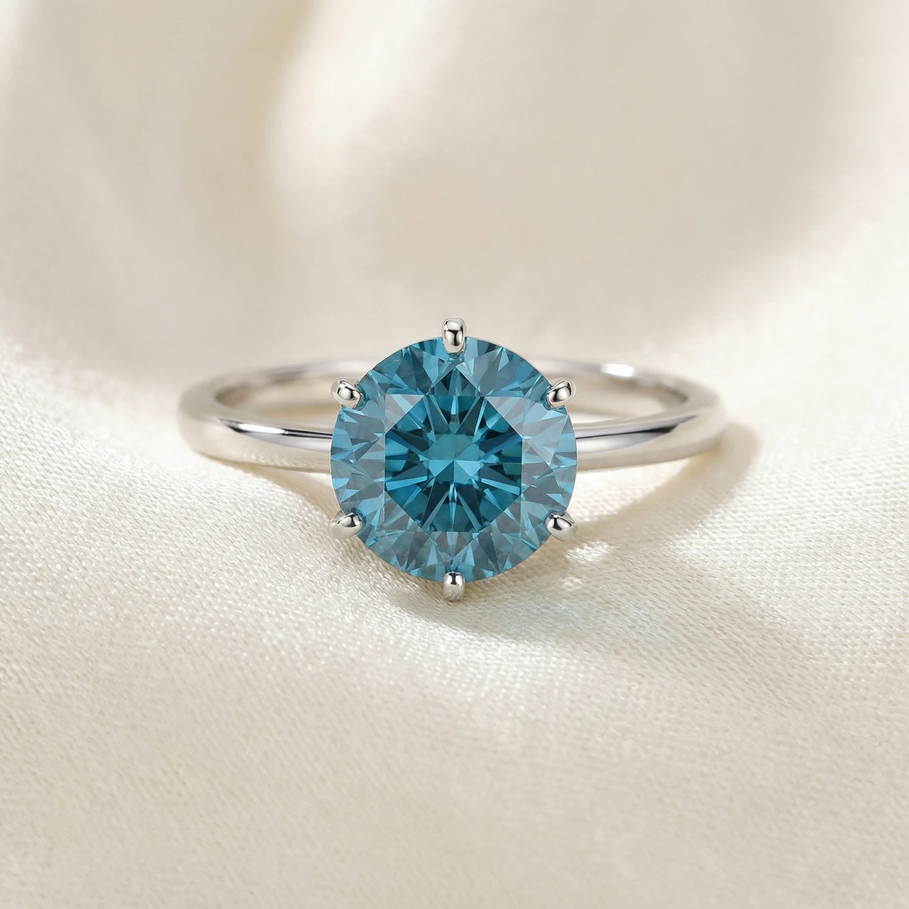 2Ct Blue Diamond Solitaire Engagement Ring in 14k White or Yellow Gold Lab Grown (Blue, VS)