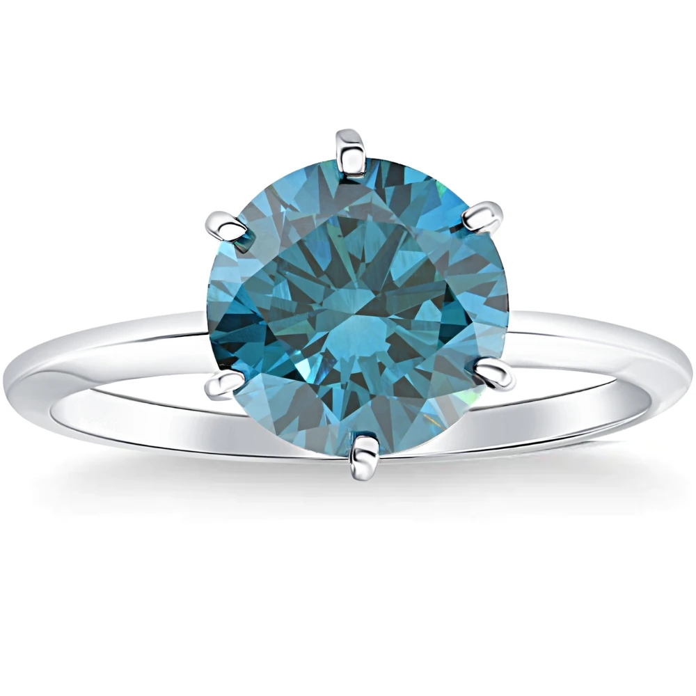 2Ct Blue Diamond Solitaire Engagement Ring in 14k White or Yellow Gold Lab Grown (Blue, VS)
