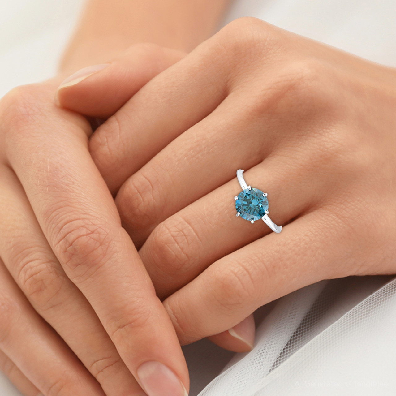 2Ct Blue Diamond Solitaire Engagement Ring in 14k White or Yellow Gold Lab Grown (Blue, VS)