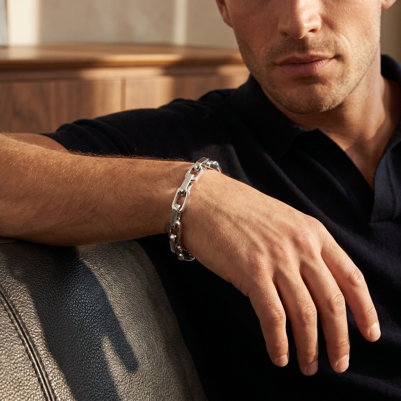 Men's Heavy Square and Round Link 14k Gold (66gram) or Platinum (107gram) 8mm Bracelet 8.5"