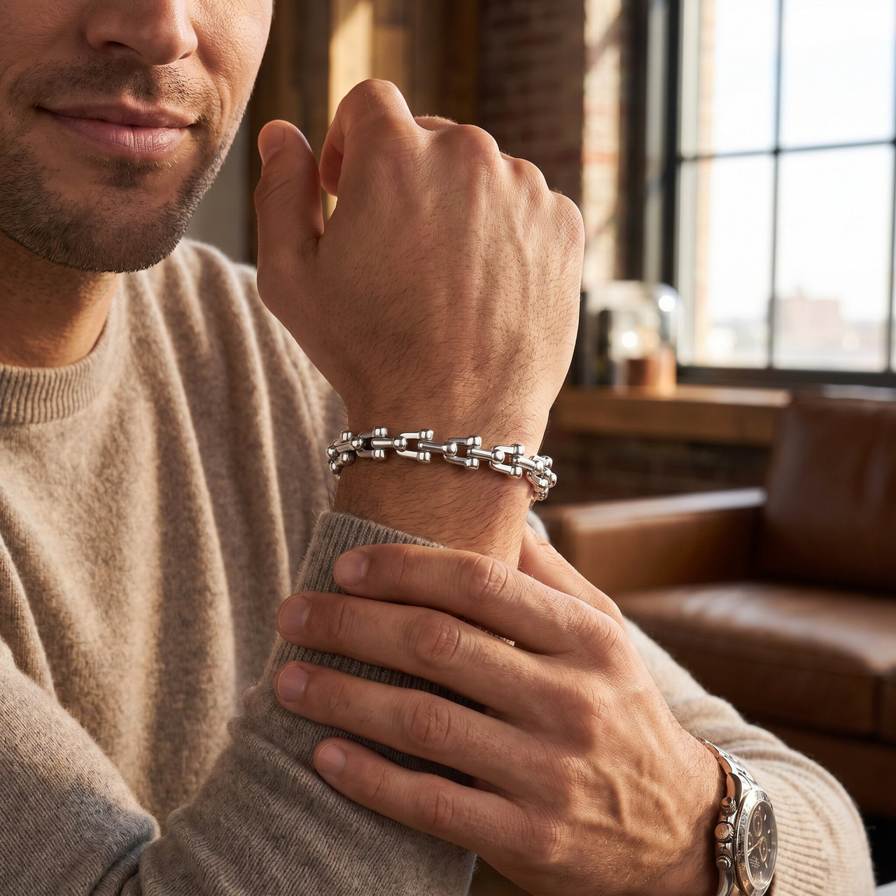 Men's U-Shape Link 14k Gold (76gram) or Platinum (122gram) 10mm Bracelet 9"