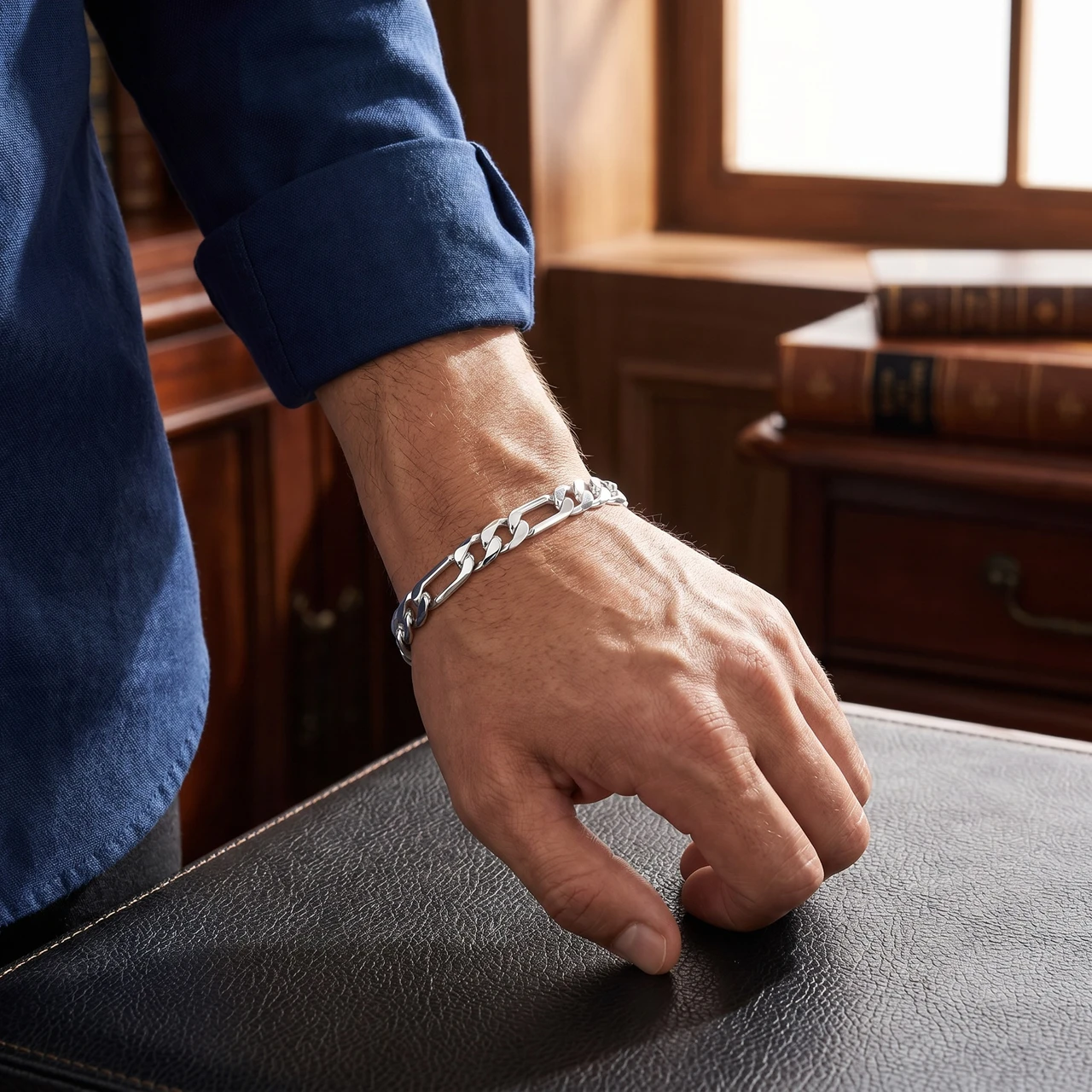 Men's Figaro Link 14k Gold (18gram) or Platinum (32gram) 6.5mm Bracelet 8.5"