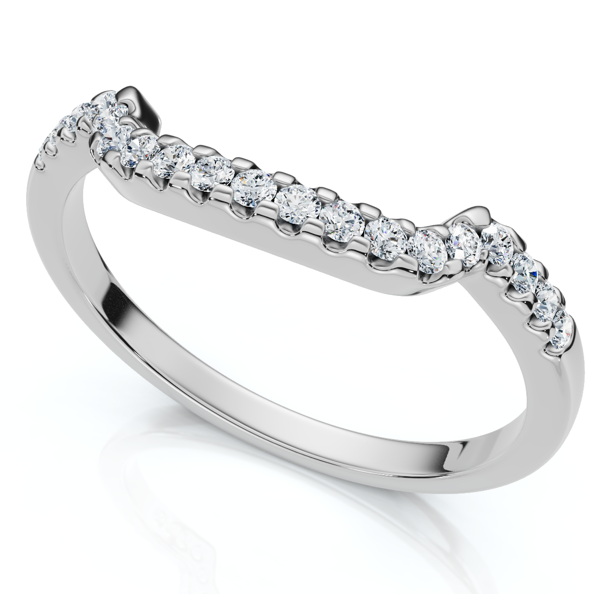 1/6ct Curved Notched Diamond Wedding Ring 14K White Gold (G-H, I2-I3)