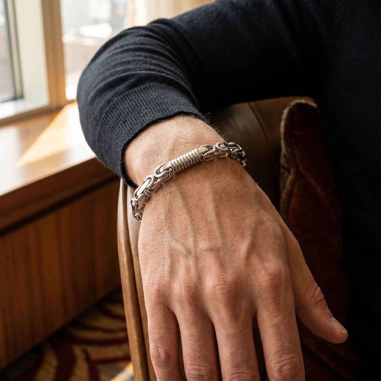 Men's Designer Byzantine Link 14k Gold (60gram) or Platinum (98gram) 7mm Bracelet 8.75"