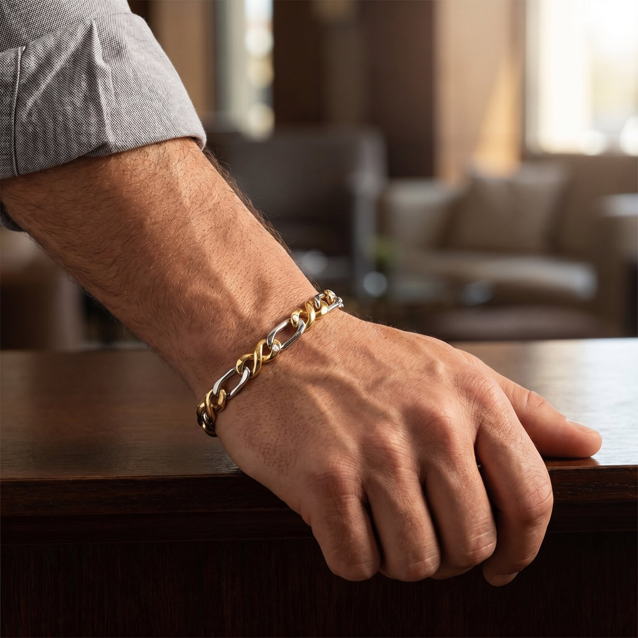Men's Figaro Link 14k Gold (28gram) or Platinum (46gram) 7-8mm