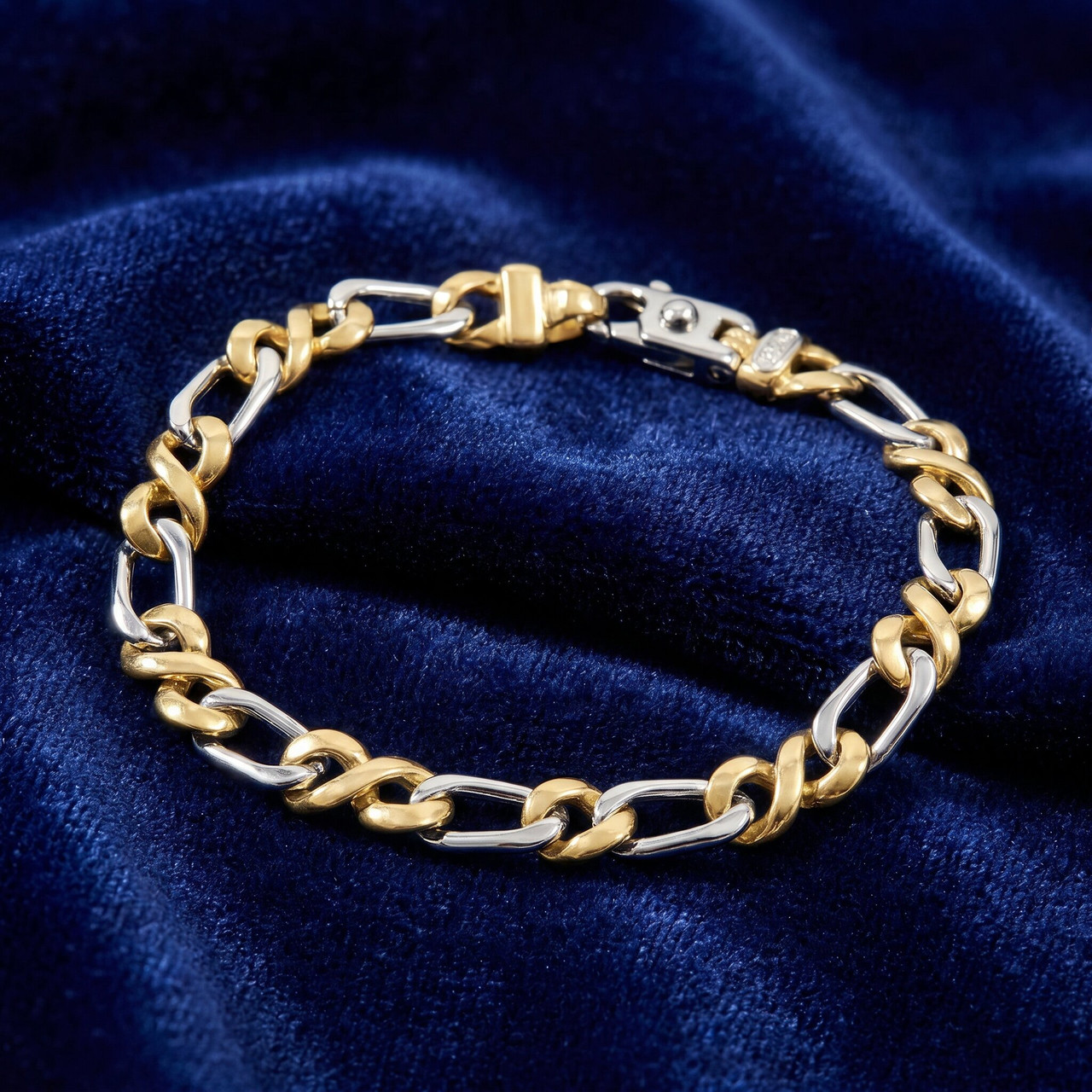 Men's Figaro Link 14k Gold (28gram) or Platinum (46gram) 7-8mm Bracelet 8.25"