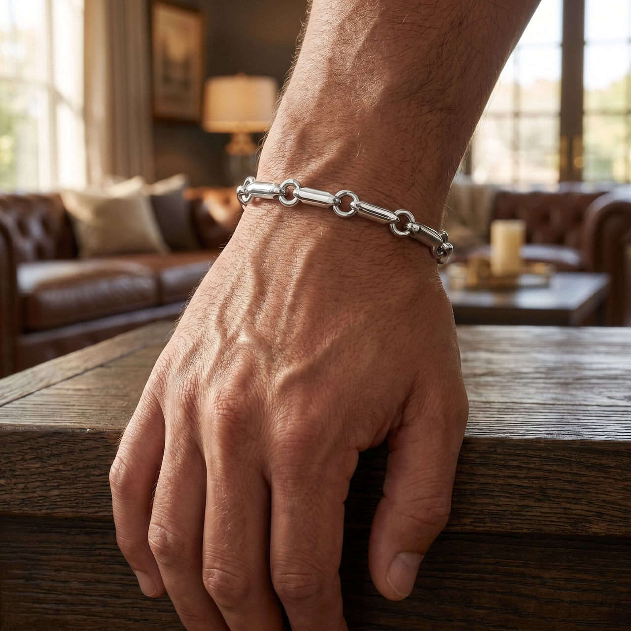Men's Seed & Rolo Link 14k Gold (25gram) or Platinum (40gram) 4mm Bracelet 8.5"