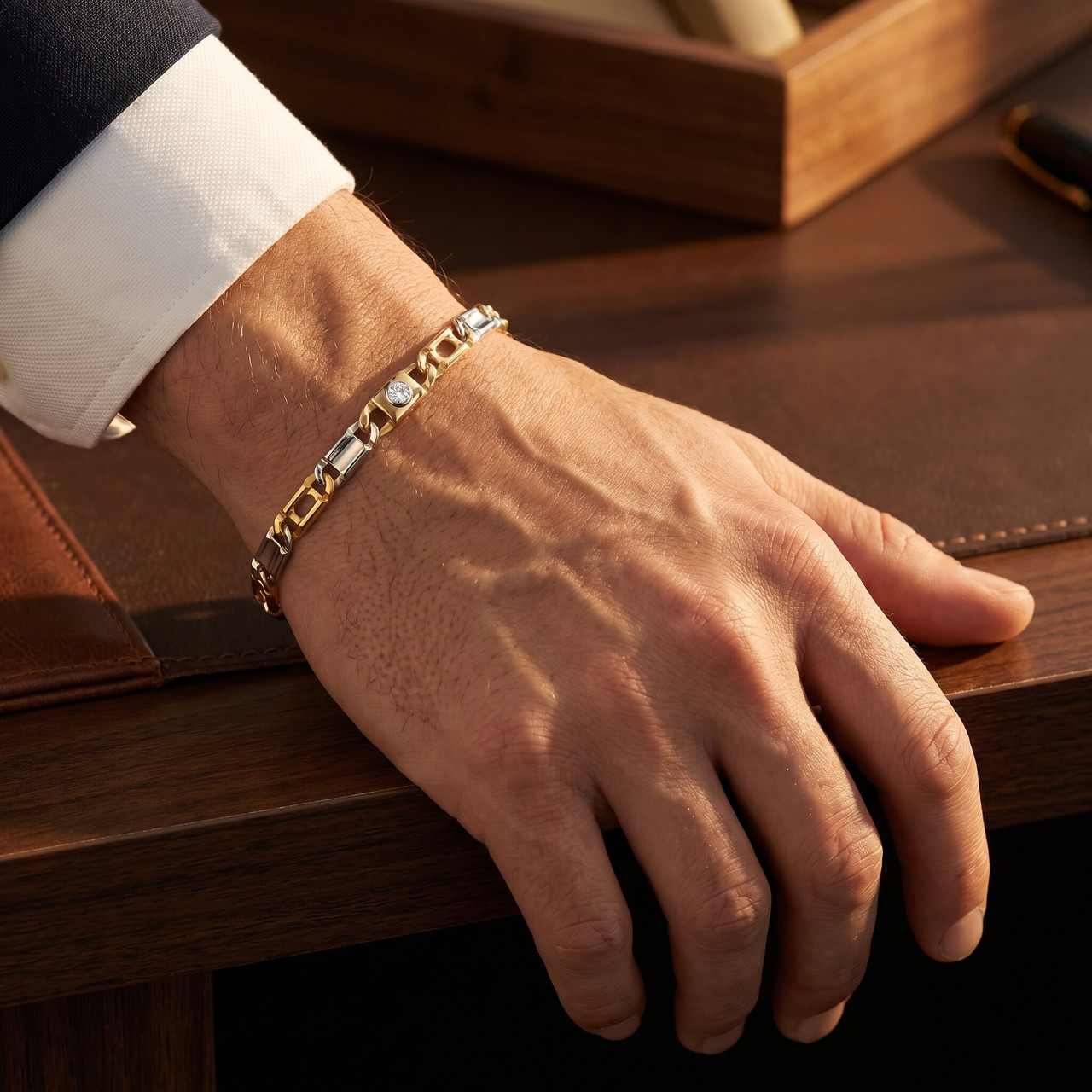 Men's Link 14k Gold (14gram) or Platinum (23gram) 5mm Bracelet 8.5"