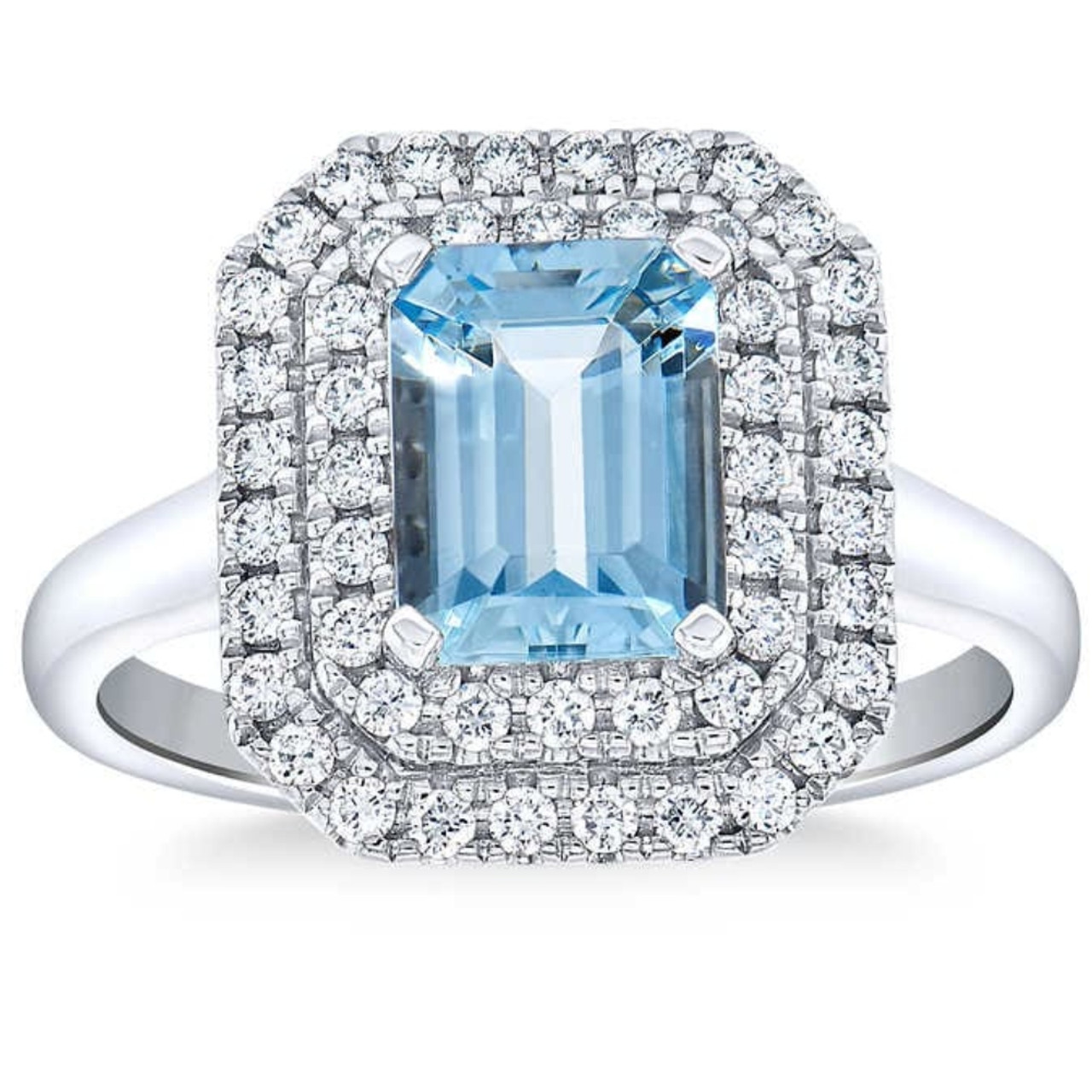 8x6mm Aquamarine & Diamond Halo Ring 14k White Gold (G-H, SI) 8x6mm Aquamarine & Diamond Halo Ring 14k White Gold (G-H, SI)