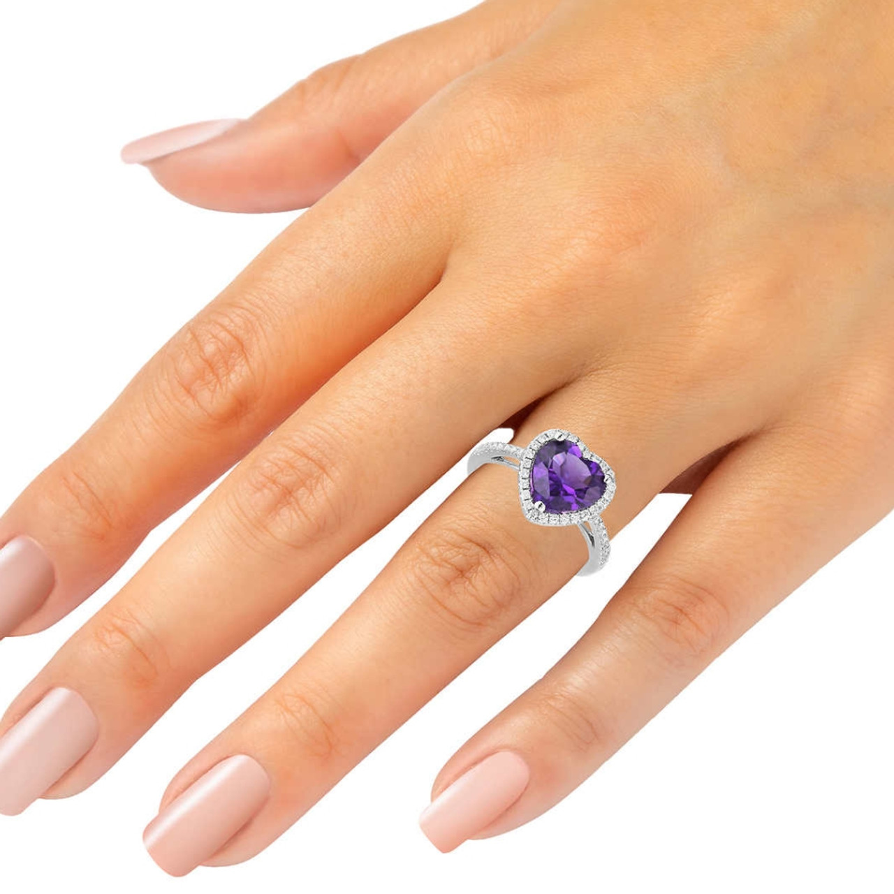 Alexandrite Amethyst Heart to Heart ring - 14K White Gold |JewelsForMe