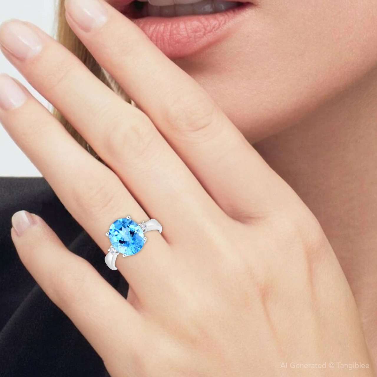 4.68Ct Sky Blue Topaz & Diamond Ring in 14k White Gold