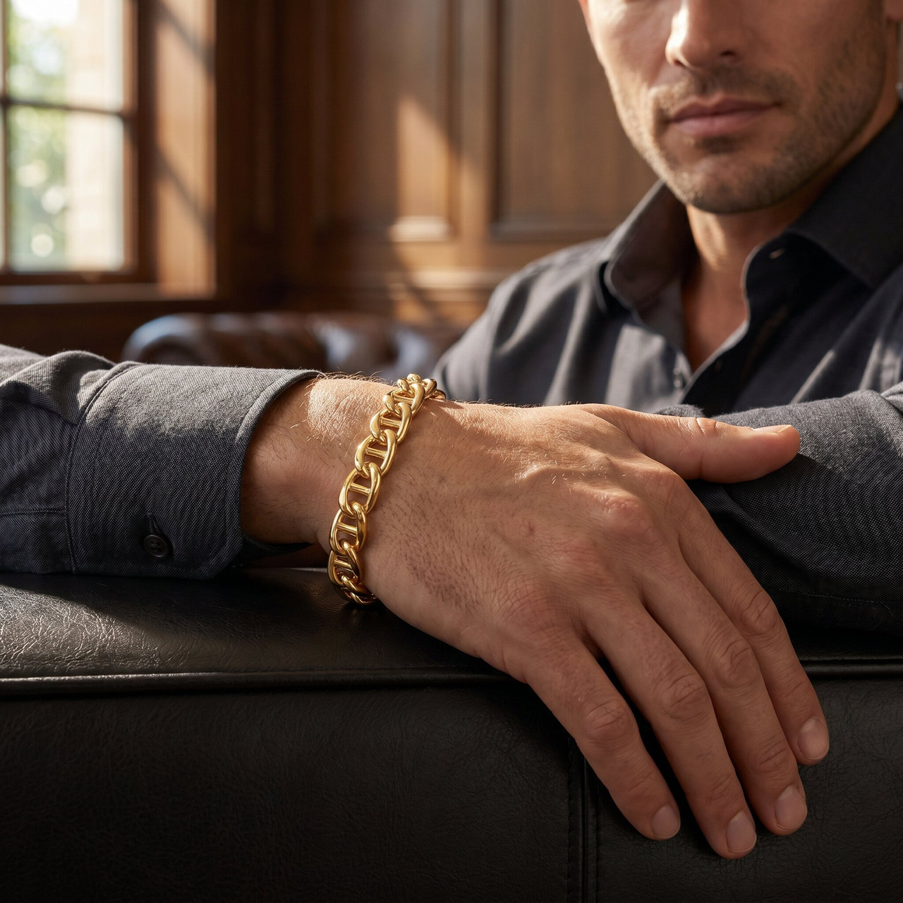 Men's Marine Link 14k Gold (27gram) or Platinum (43gram) 7.5mm Bracelet 8.5"