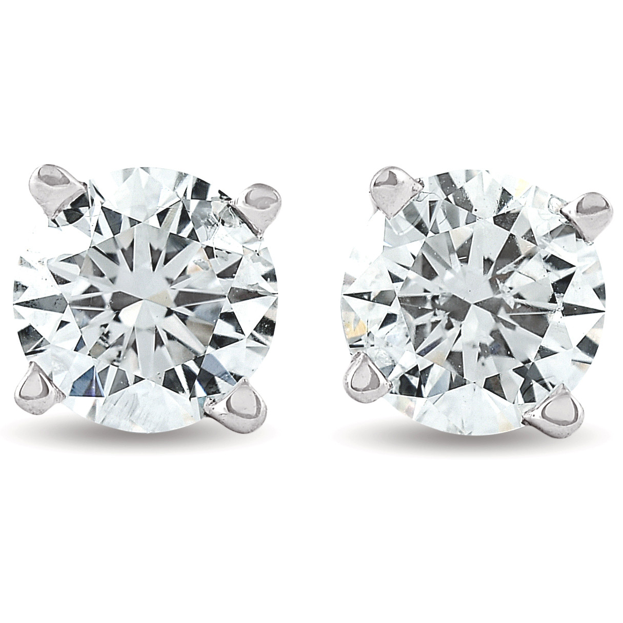 1ct 14K White Round Cut Studs Earrings Screw Back (F-G, I1)