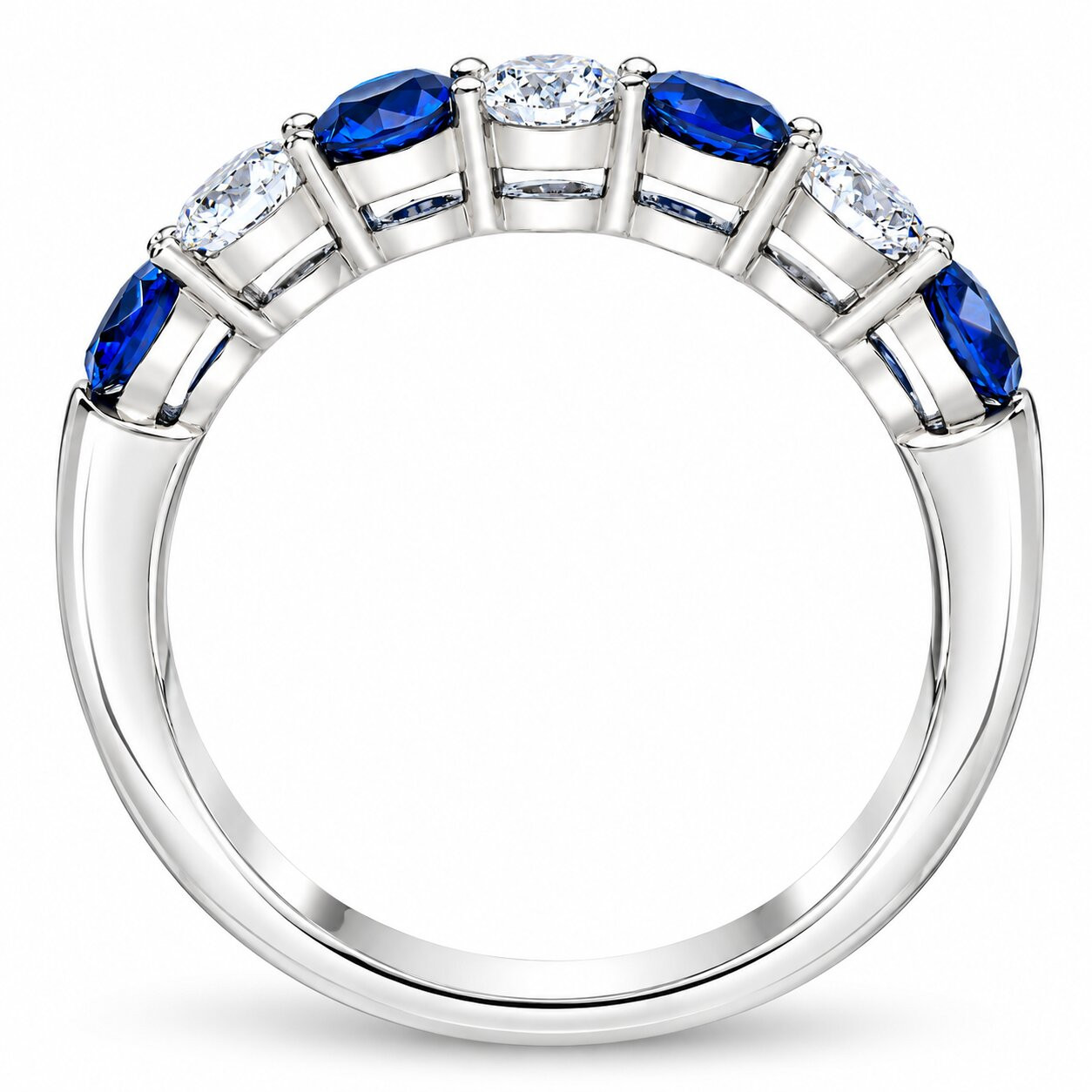 1 1/2Ct TW Round Diamond & Blue Sapphire Stackable Ring in 14k Gold Lab Grown (G-H, VS)