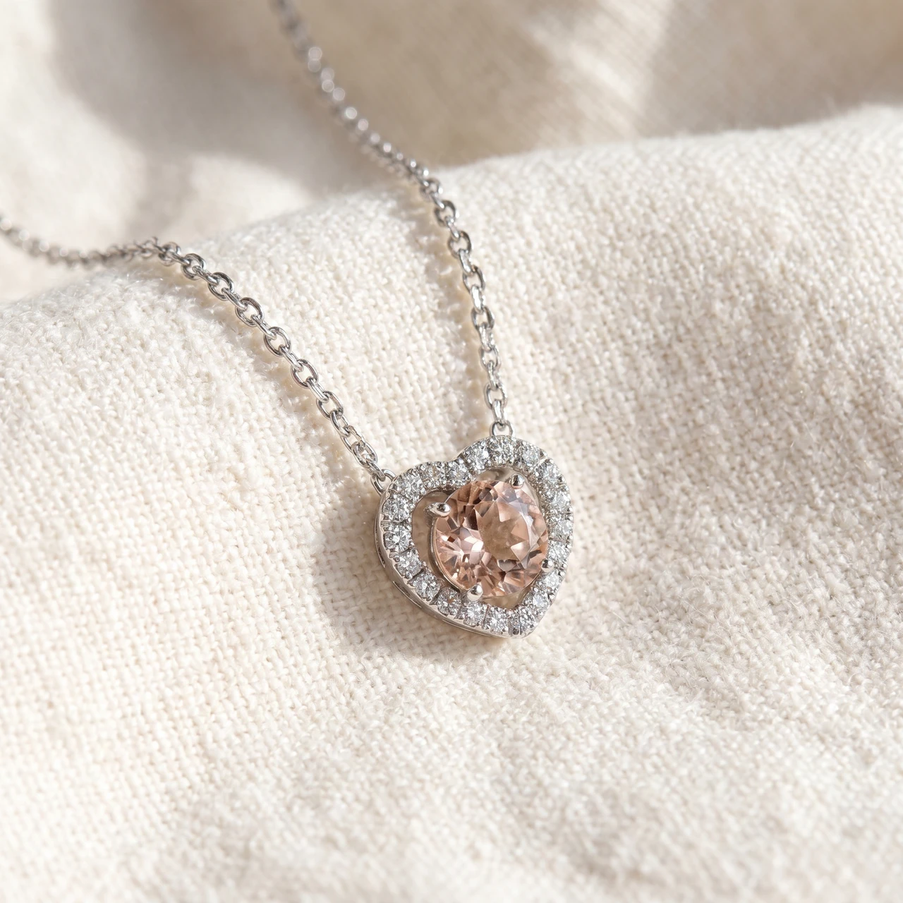 1Ct Morganite & Lab Grown Diamond Heart Pendant 14k White Gold Women's Necklace (G-H, VS)