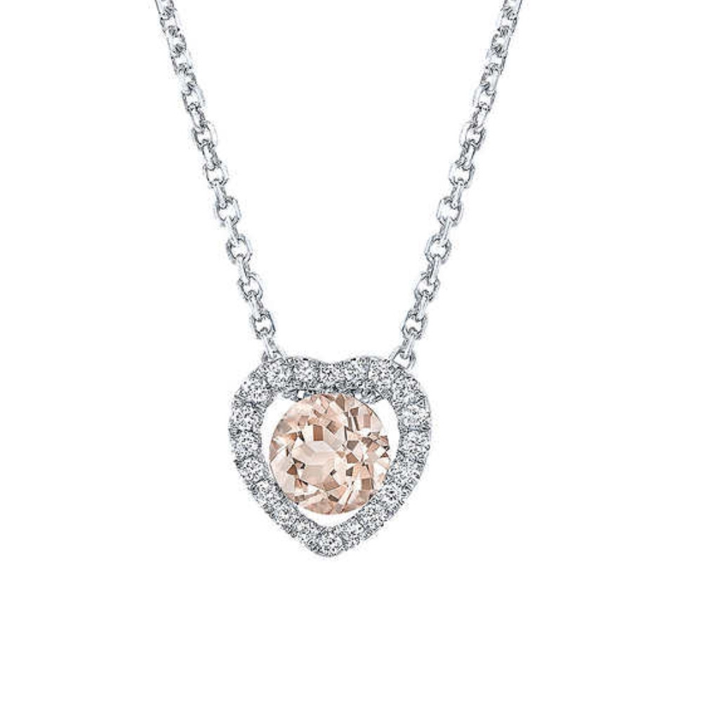 1Ct Morganite & Lab Grown Diamond Heart Pendant 14k White Gold Women's Necklace (G-H, VS)