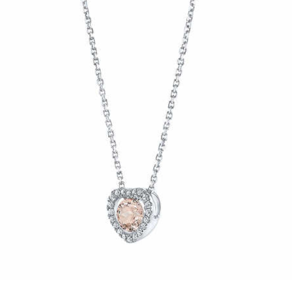 1Ct Morganite & Lab Grown Diamond Heart Pendant 14k White Gold Women's Necklace (G-H, VS)