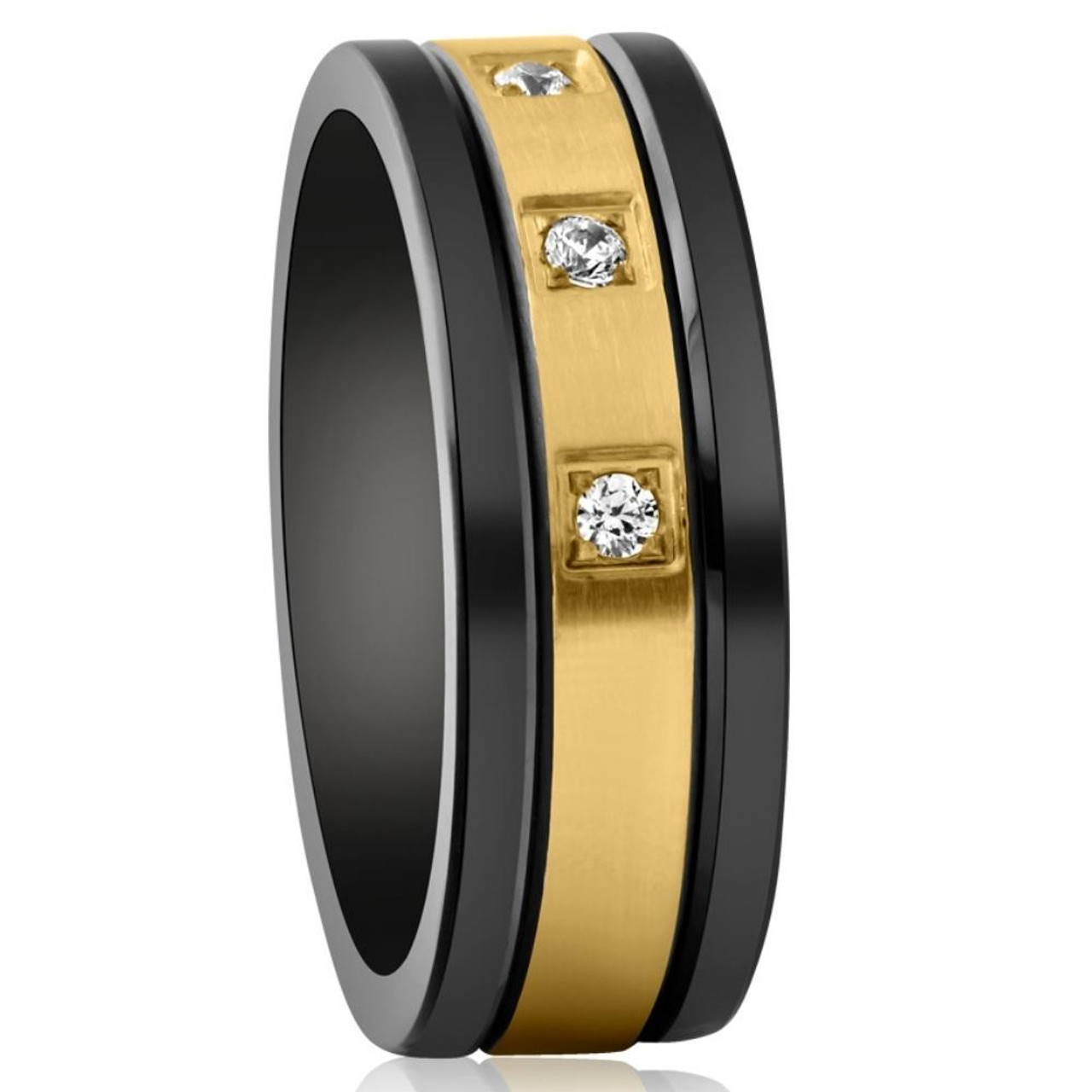 Men's Black & Gold Plated Tungsten 8mm Lab Created Diamond Wedding Band
