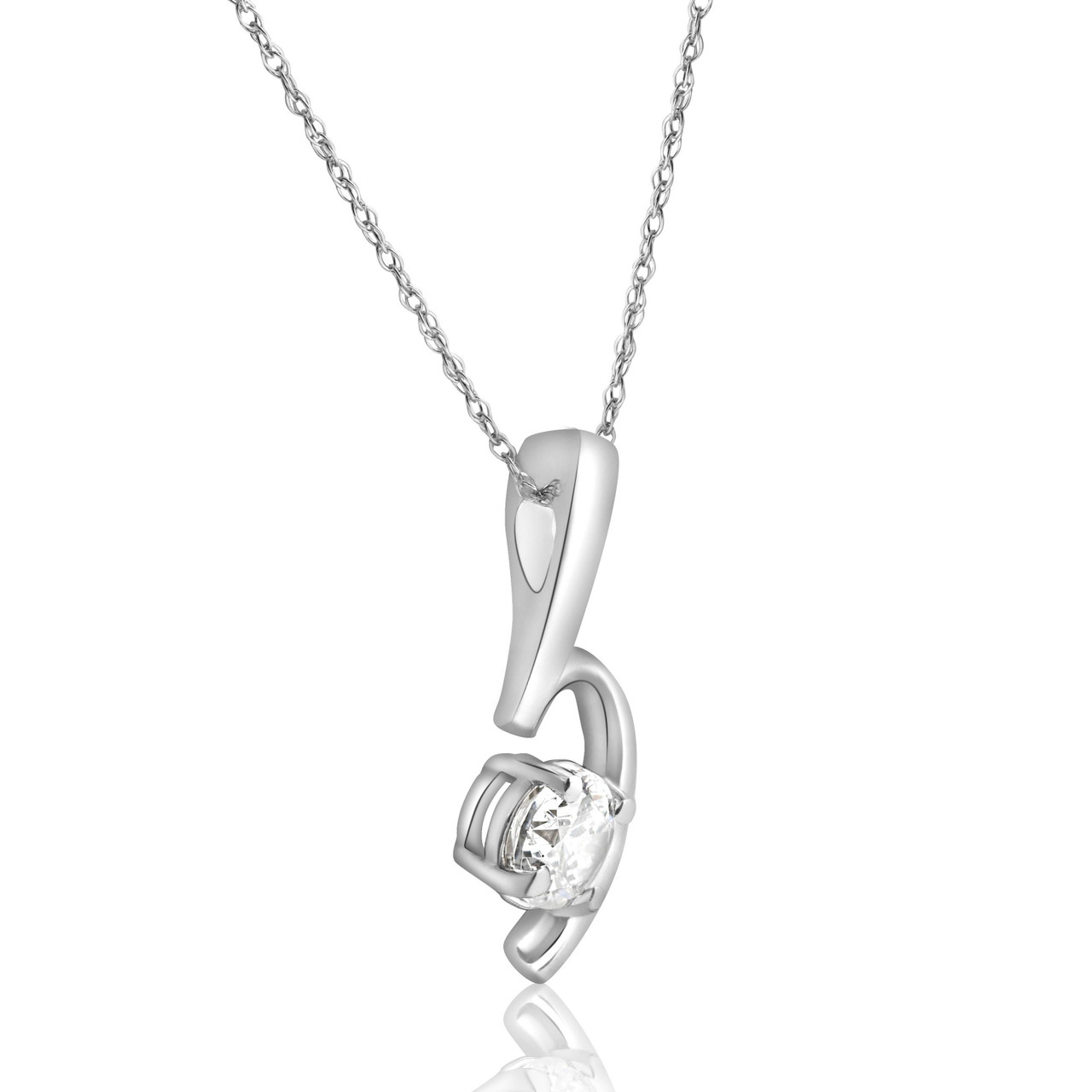 1/2 ct Solitaire Round Diamond 14k White Gold Curve Pendant & 18" Chain (I-J, I1) 1/2 ct Solitaire Round Diamond 14k White Gold Curve Pendant & 18" Chain (I-J, I1)