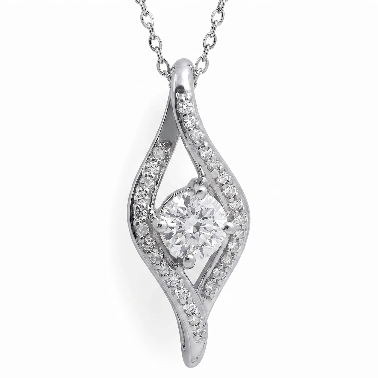 1/3ct Diamond Solitaire Curve Pendant 10k White Gold 3/4" Tall (I-J, I1)