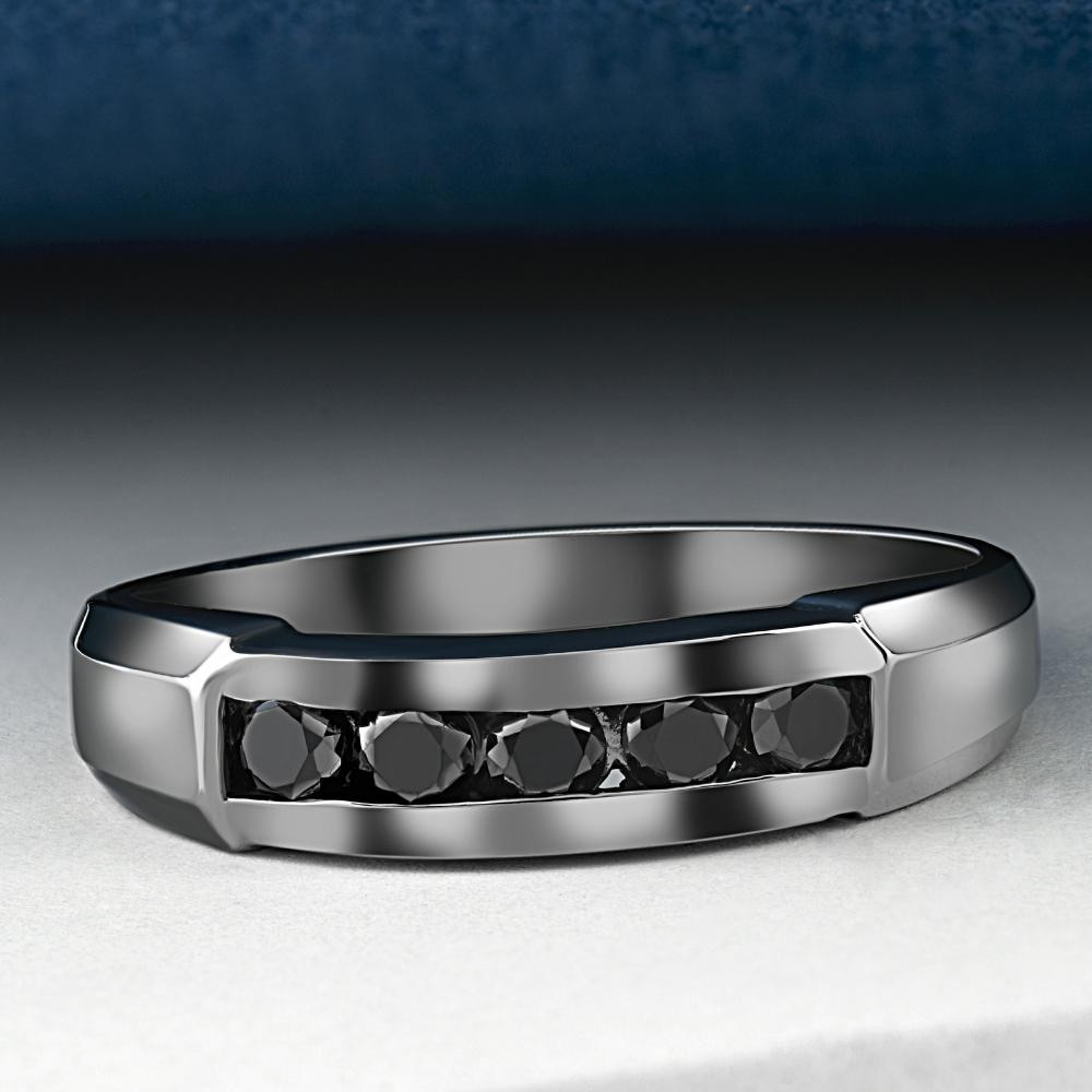 1/2ct Black Diamond Mens Wedding Band 10K Black Gold (Black, )