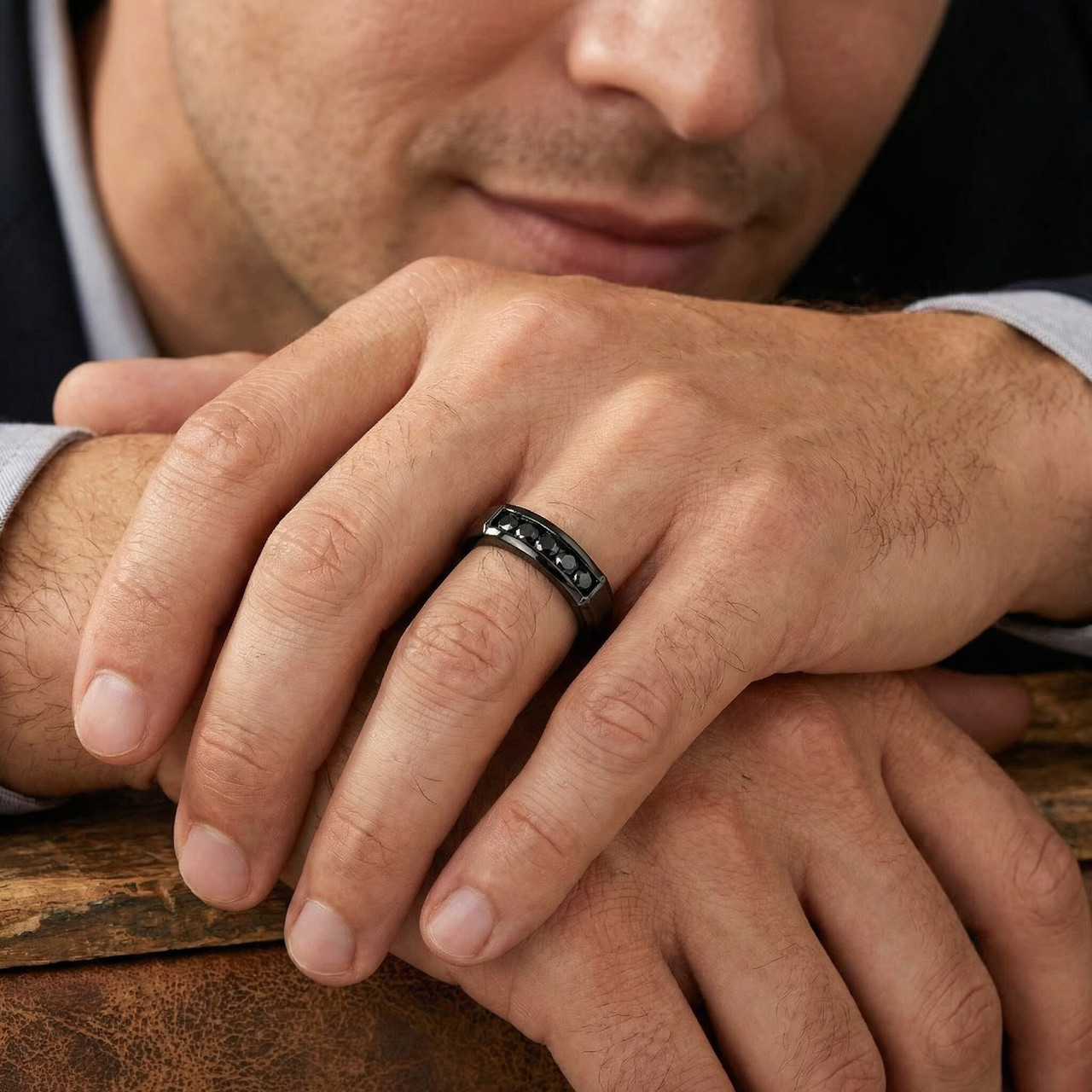 1/2ct Black Diamond Mens Wedding Band 10K Black Gold (Black, )