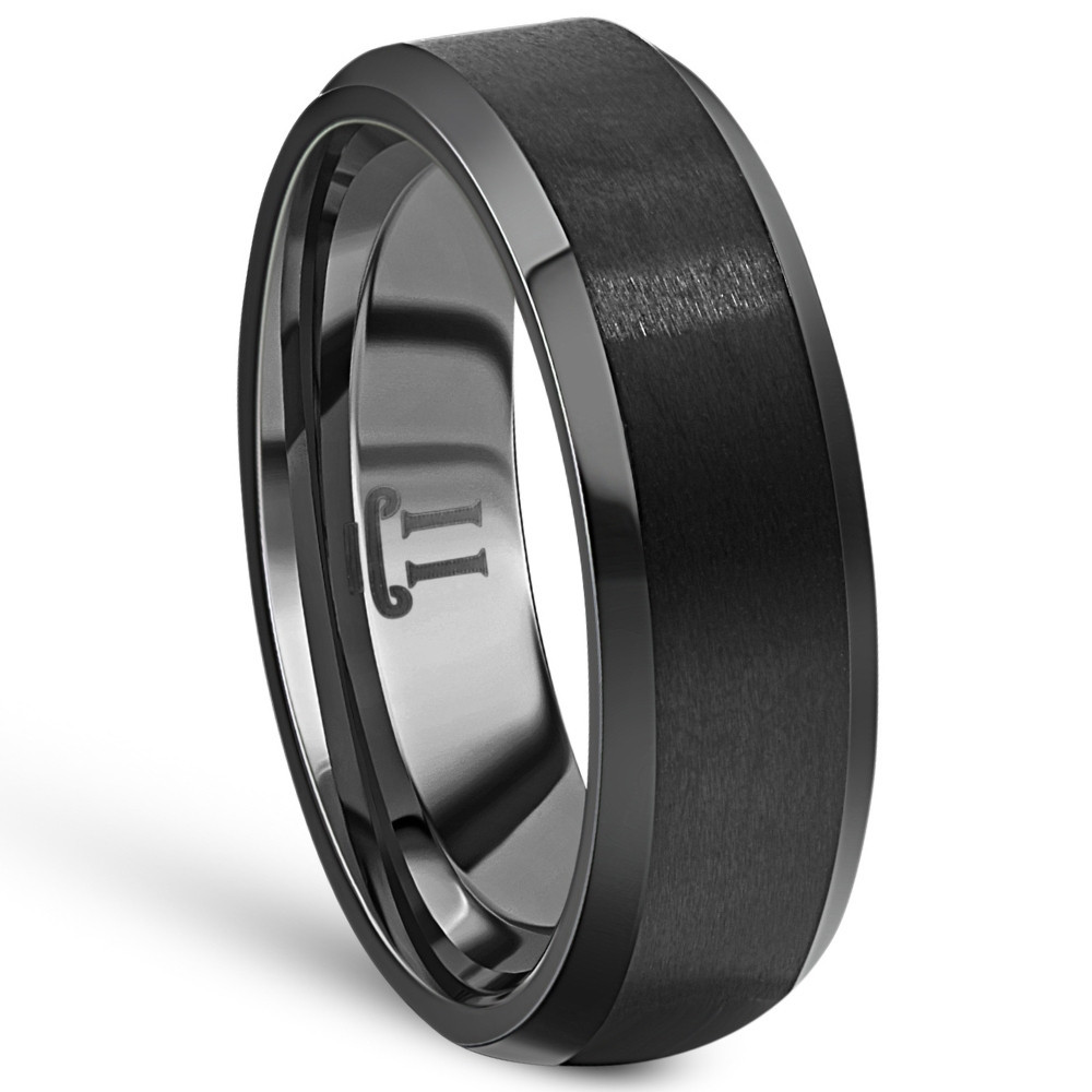 Men's Brushed Black Tungsten 6mm Beveled Ring Wedding Band
