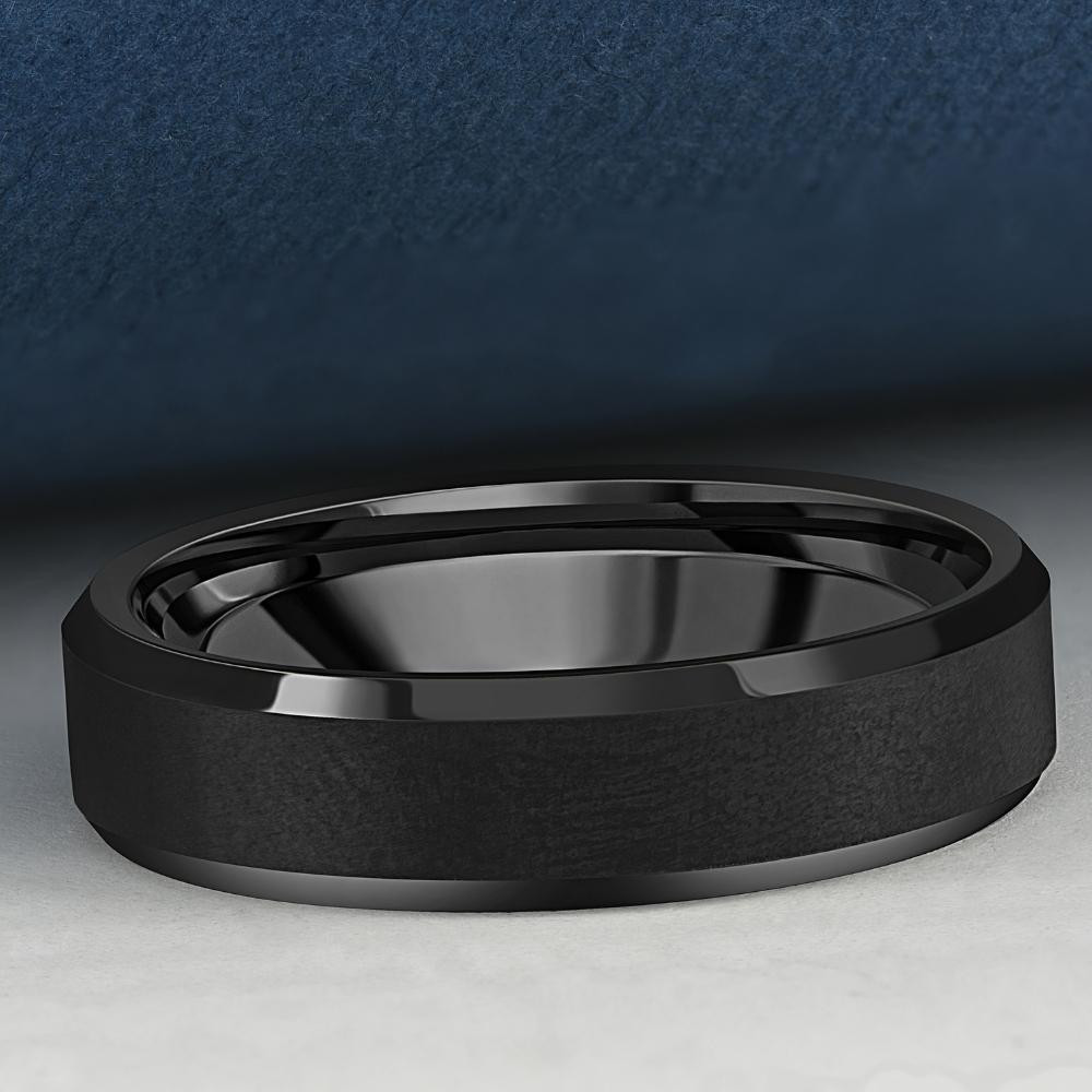Men's Brushed Black Tungsten 6mm Beveled Ring Wedding Band