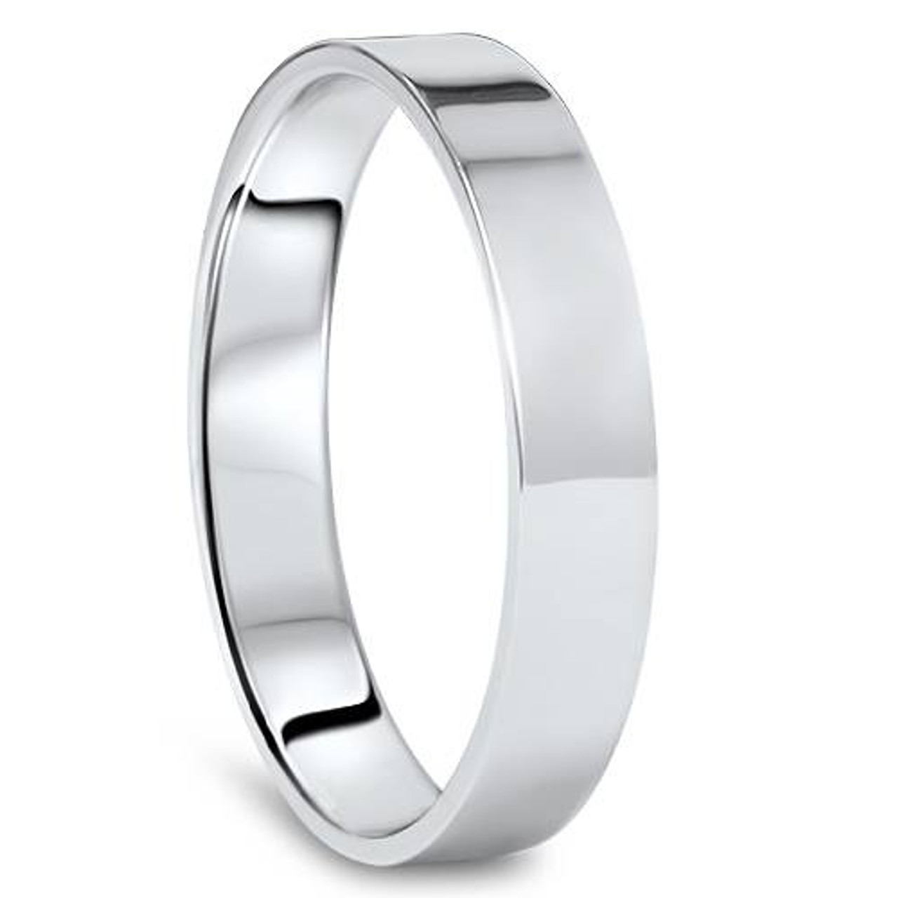 4mm Flat High Polished Wedding Band 10K White Gold