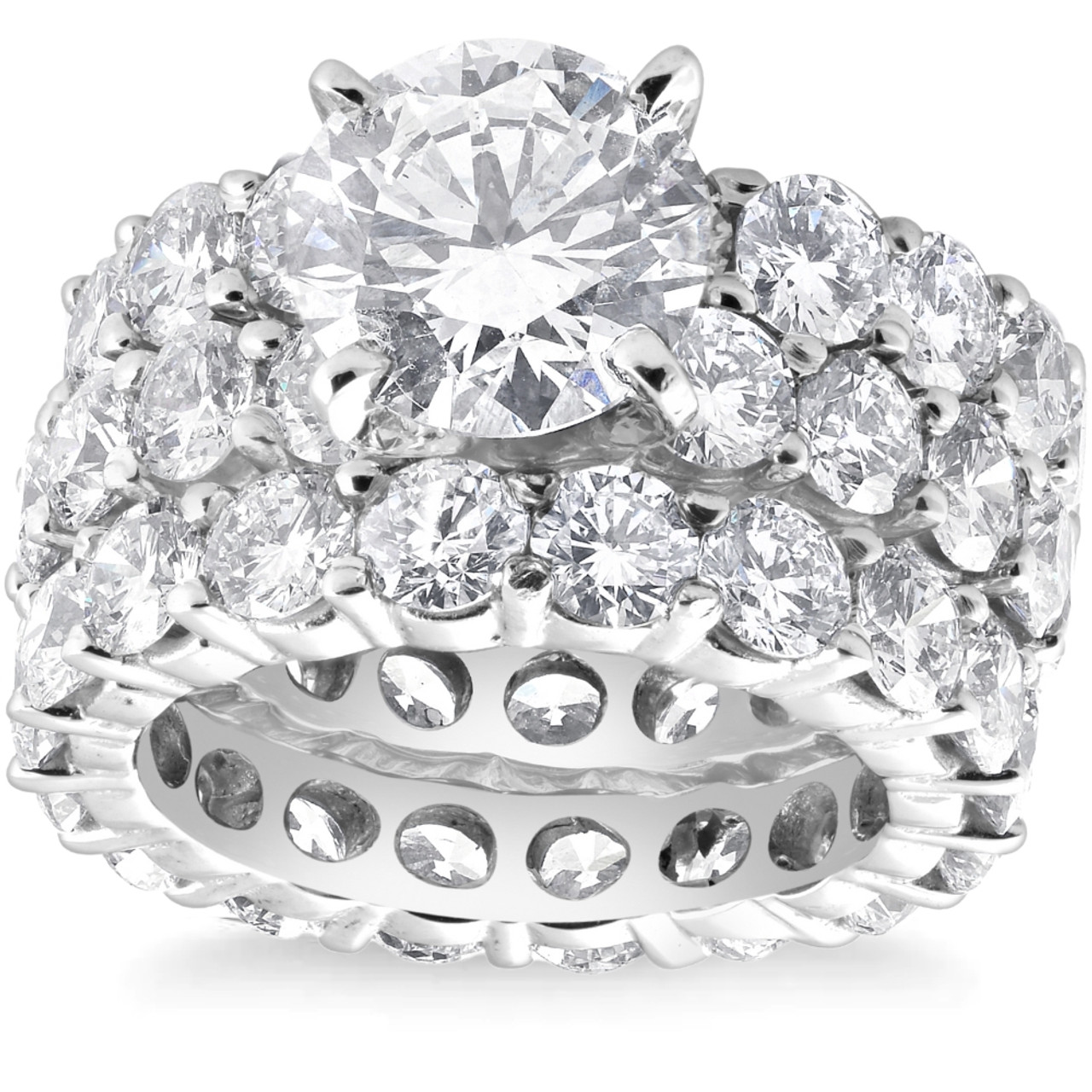 15Ct TW Diamond Eternity Engagement Wedding Ring Set 14k White Gold Lab Grown (G-H, VS)