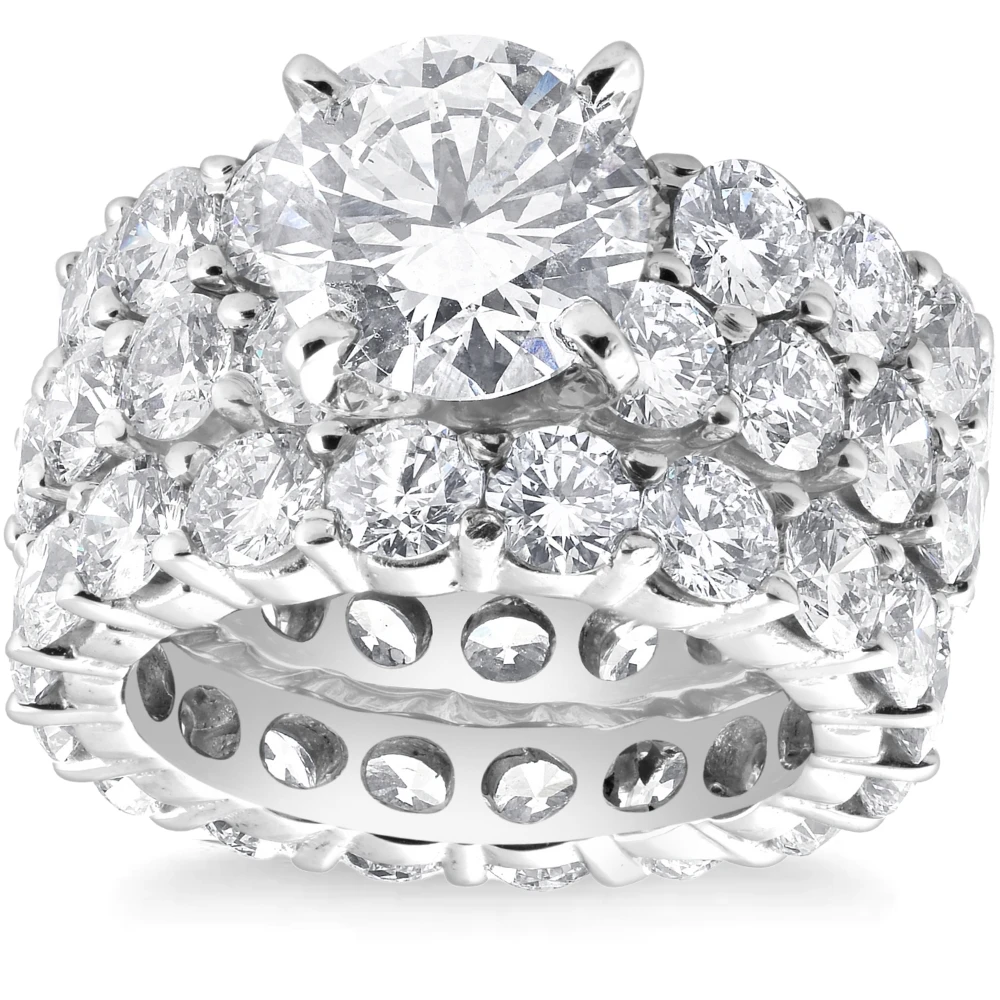 15Ct TW Diamond Eternity Engagement Wedding Ring Set 14k White Gold Lab Grown (G-H, VS)