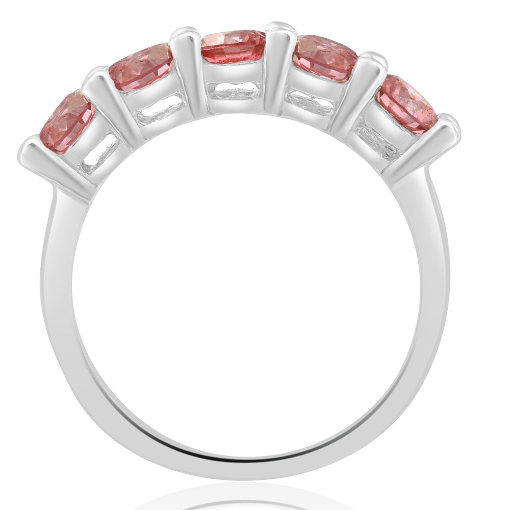 1Ct TW Five Stone Pink Diamond Wedding Ring Lab Grown Band 14k White Gold (Pink, VS)