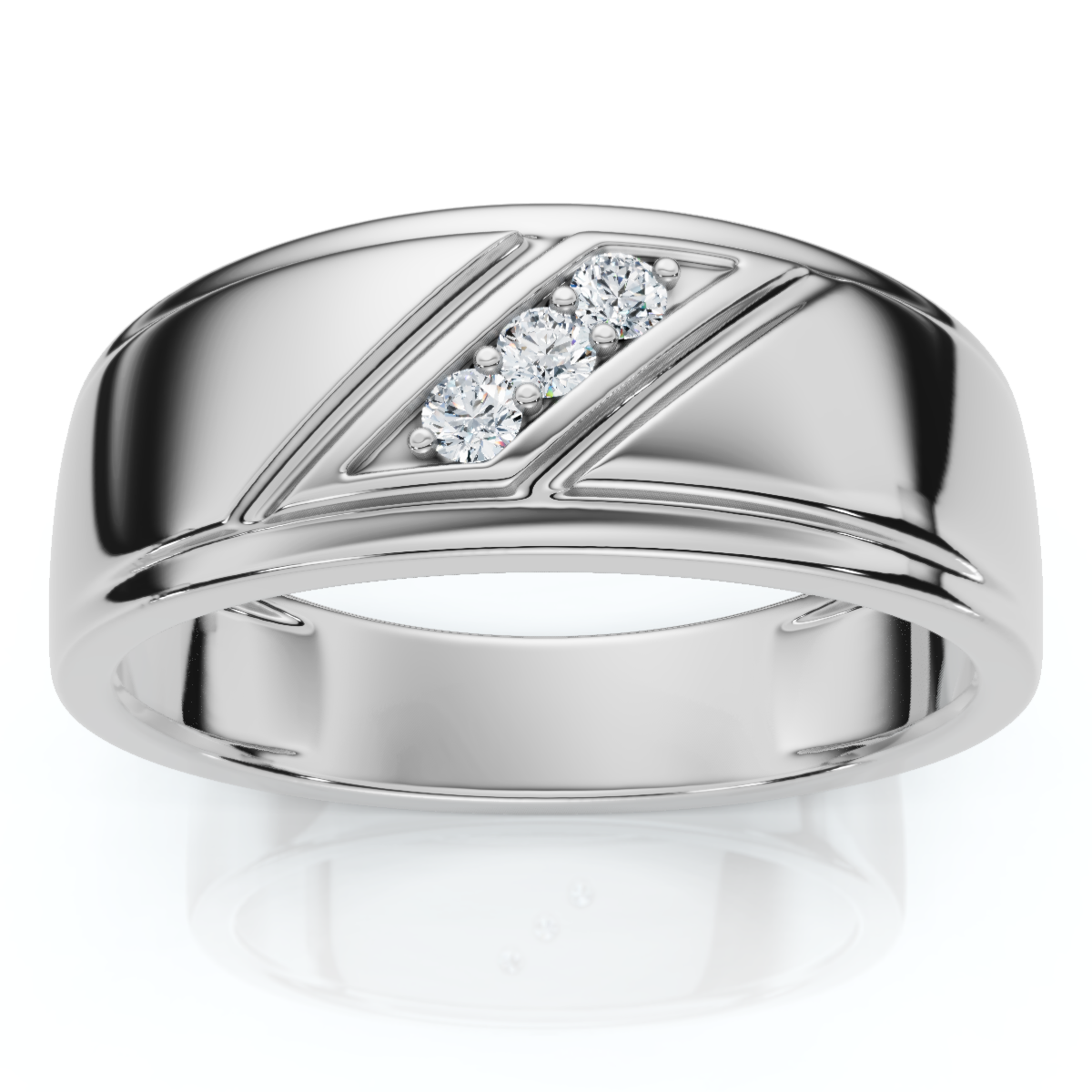 1/16Ct TW Three Stone Men's Brushed Diamond Lab Grown Wedding Ring in 14k Gold (G-H, VS)