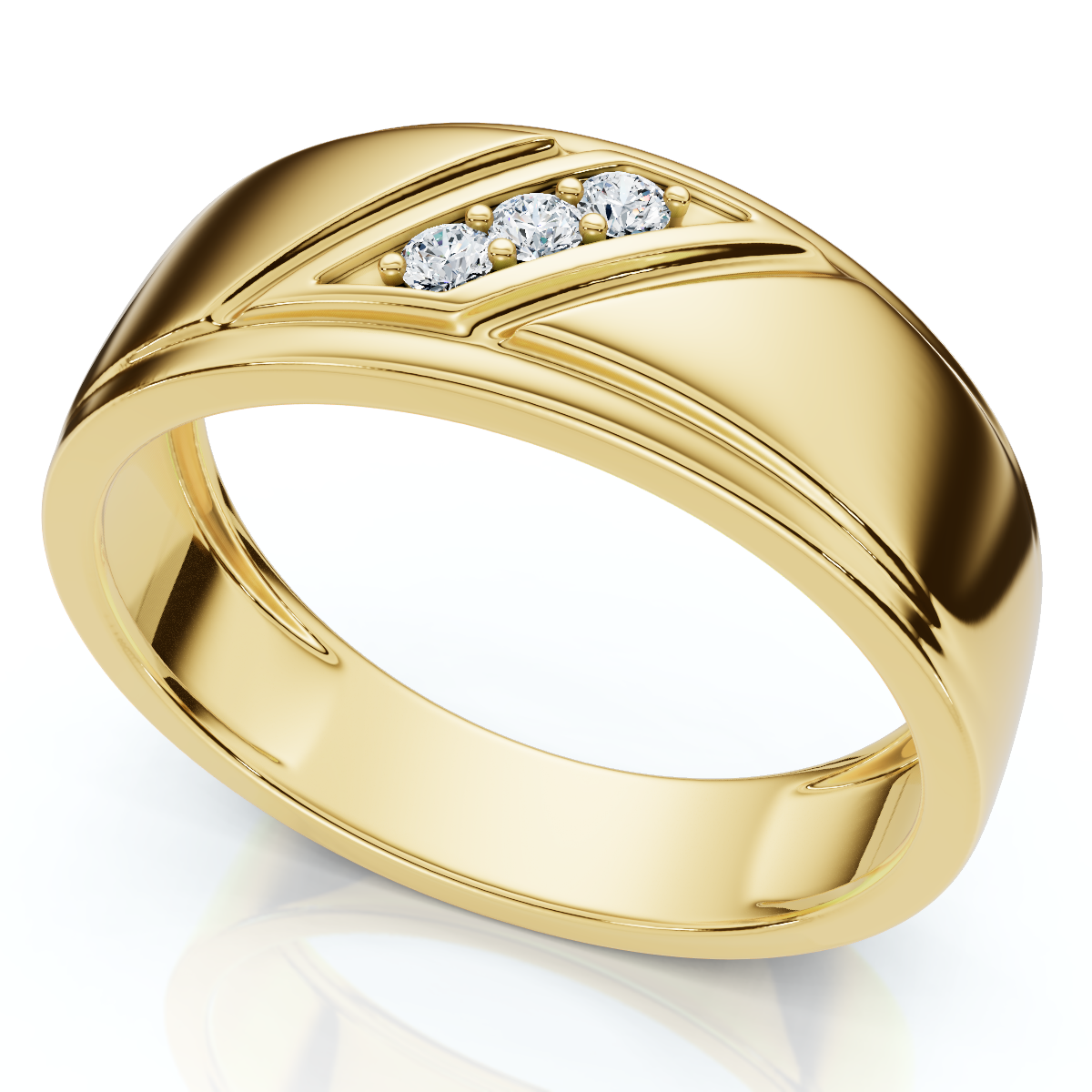 1/16Ct TW Three Stone Men's Brushed Diamond Lab Grown Wedding Ring in 14k Gold (G-H, VS)