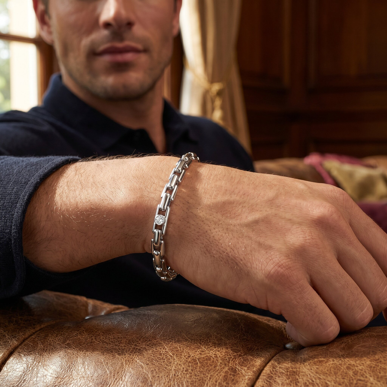 Men's Steel Single Tone Clasp 7.5mm Tight Link  8.5 " Bracelet