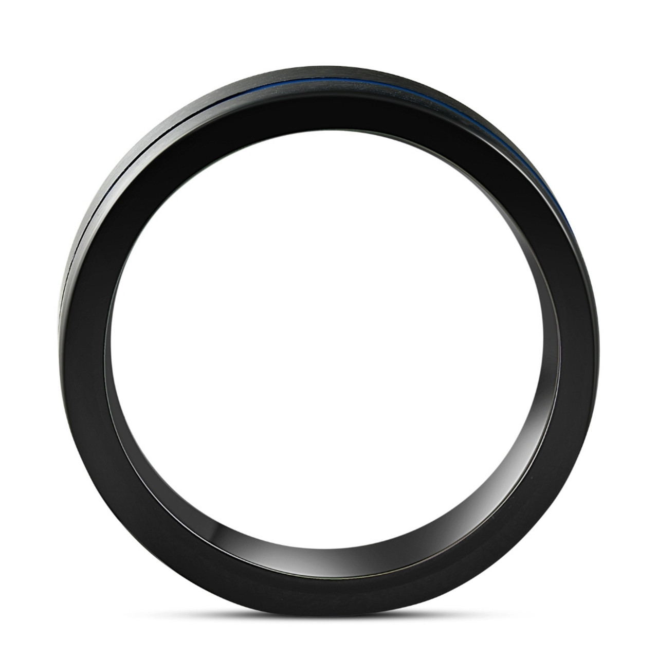 Men's Black & Blue Two Line Tungsten Ring Brushed Ring 8mm Wedding Band