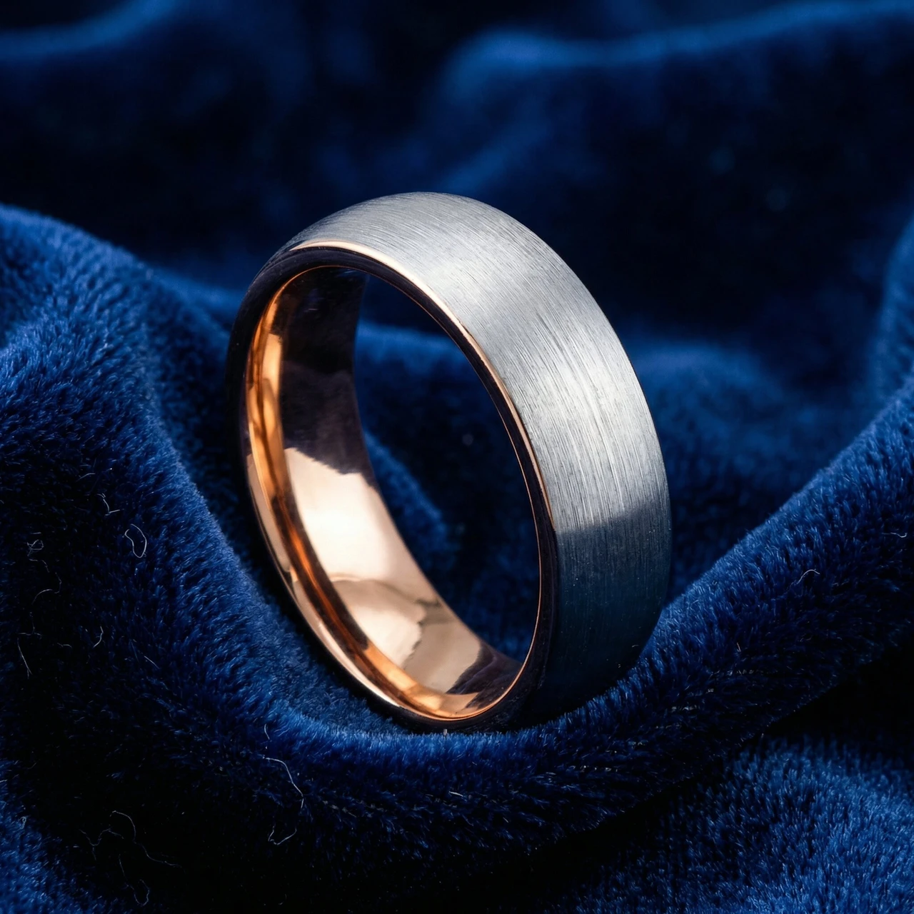 Men's Brushed Tungsten & Rose Gold Plated Two Tone 6mm Ring Wedding Band