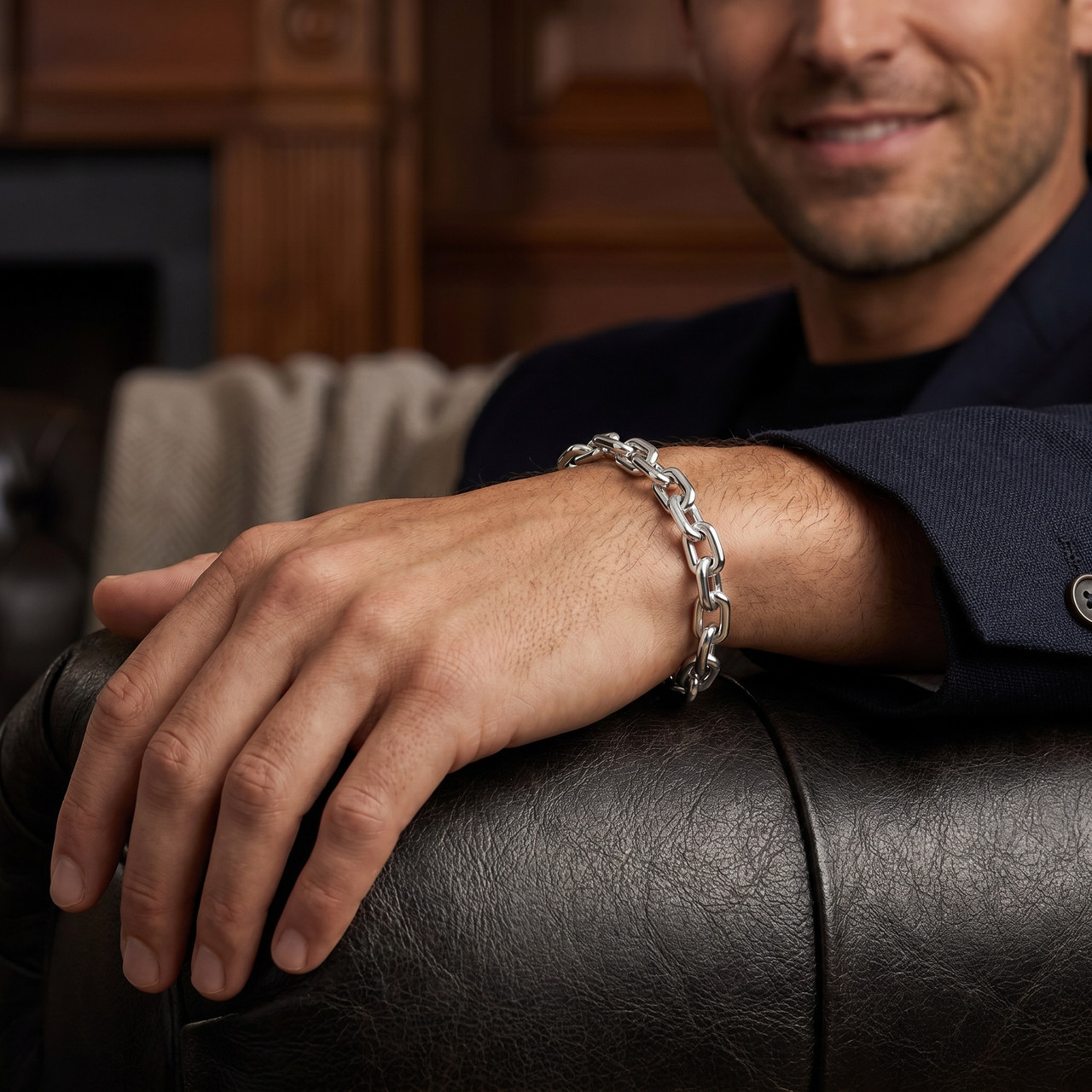 Men's Polished Steel Clasp 6mm Thin Oval Flexible Link  8.5 " Bracelet