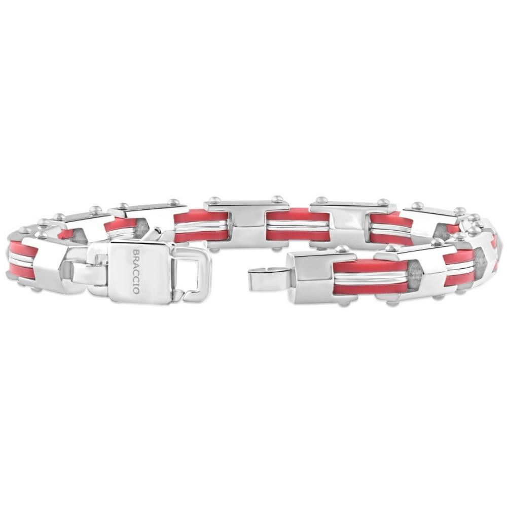Men's Steel And Red Two Tone 8mm Link Flexible Trigger Clasp  8.5 " Bracelet