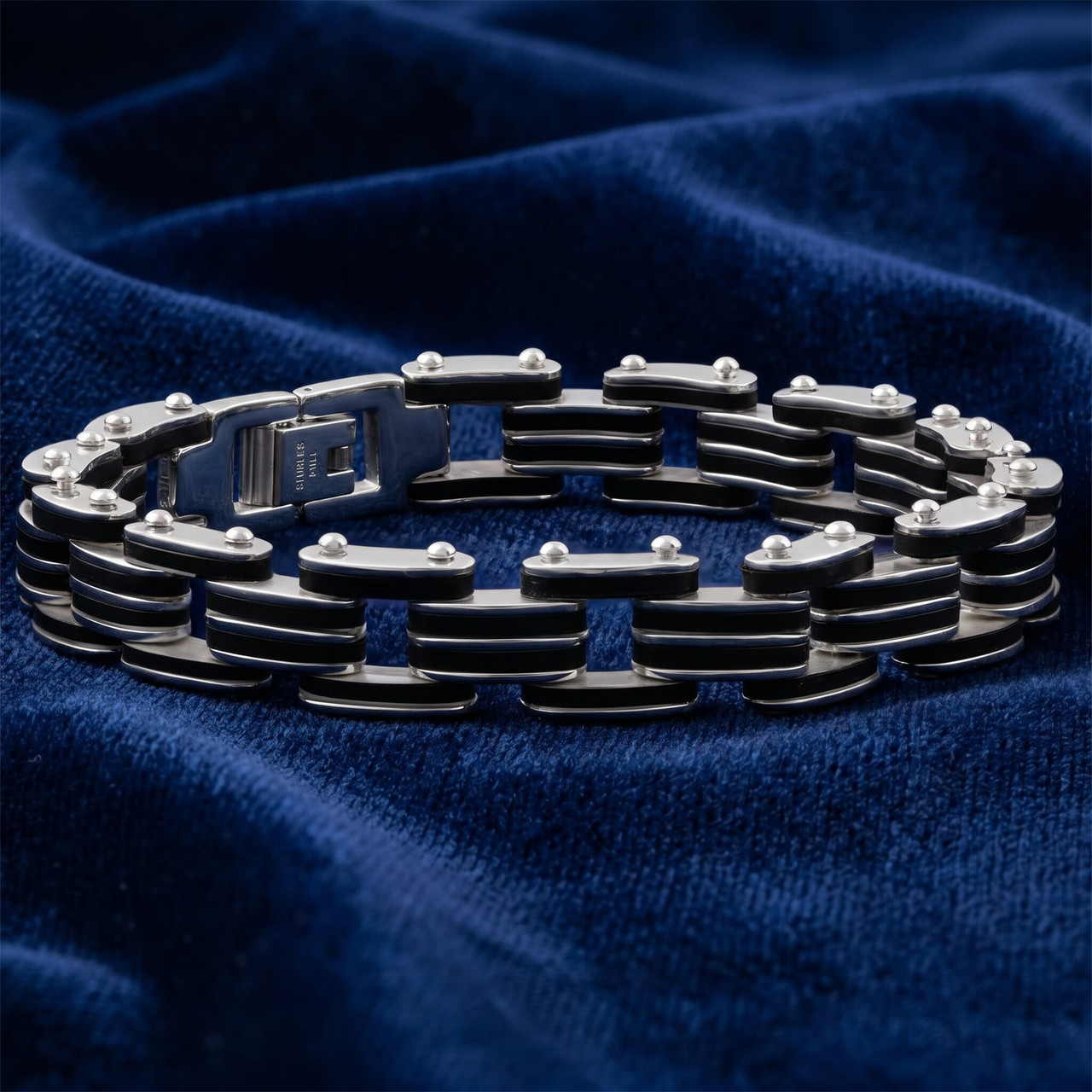 Men's Steel Brushed And Black Two Tone 3.5mm Link Flexible 8.5 " Bracelet