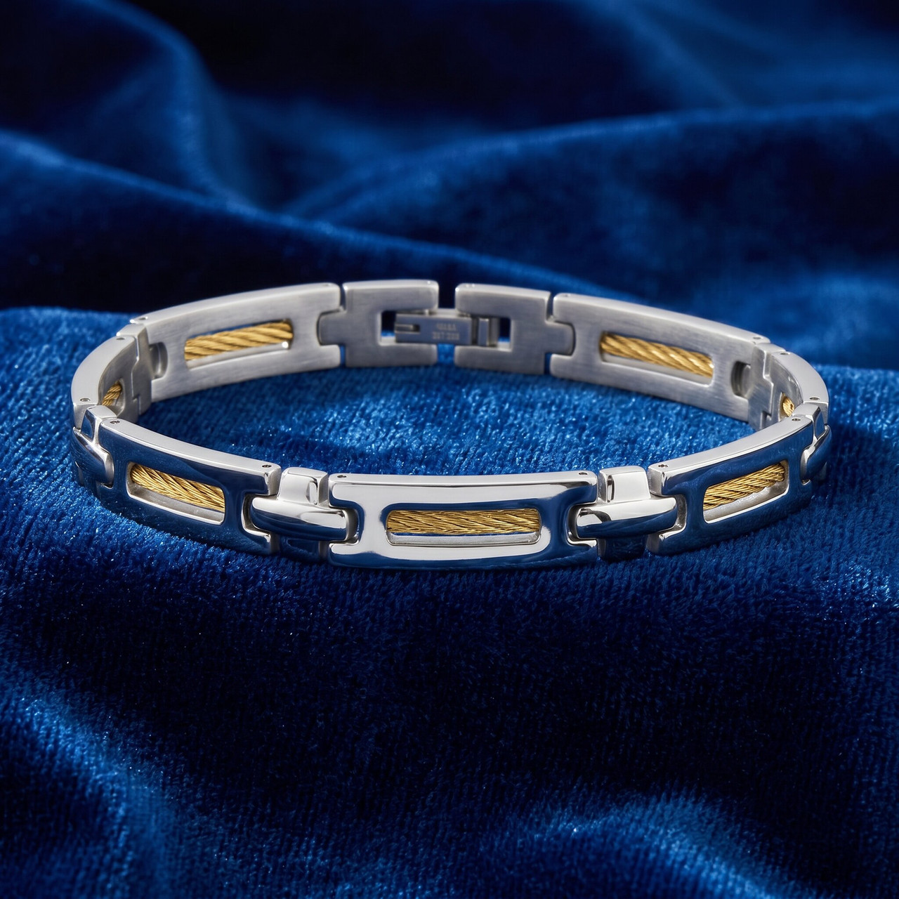Men's Steel And Dark Gold Wired 7mm Flexible Link 8.5 " Bracelet
