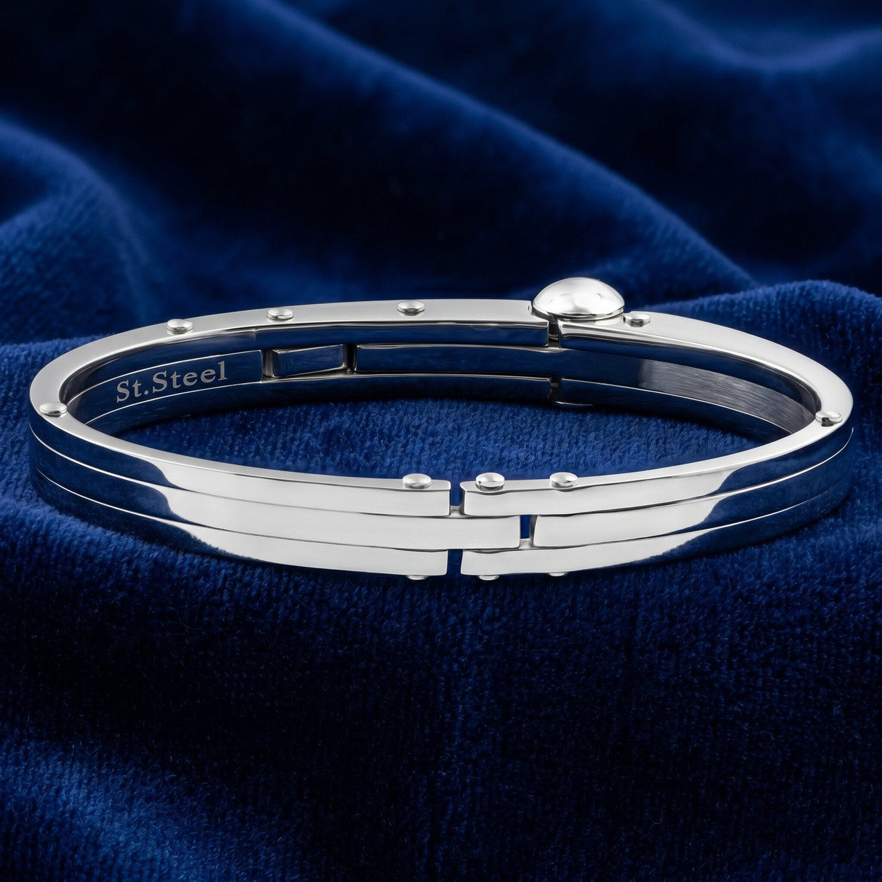 Men's Steel Polished Latched 8" 10mm Cuffed Bracelet
