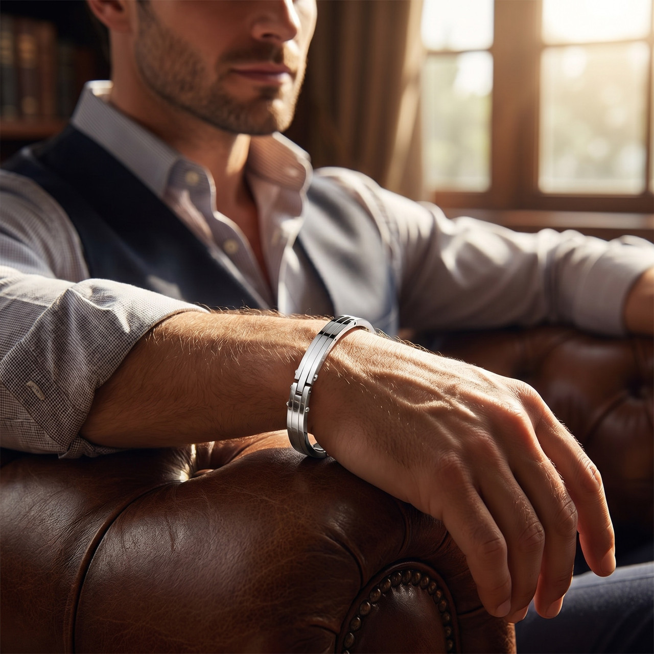 Men's Steel Polished Latched 8" 10mm Cuffed Bracelet
